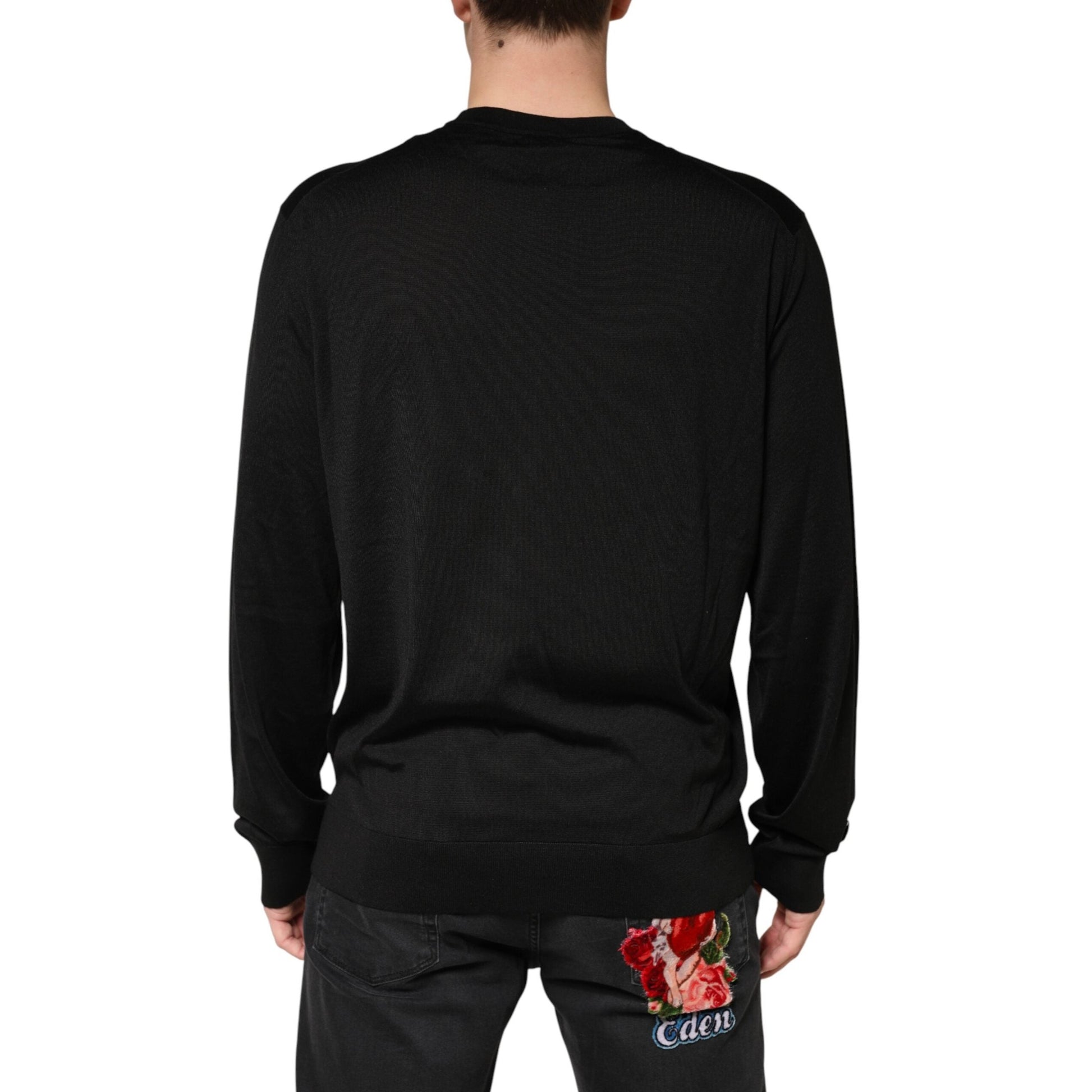 Dolce & Gabbana Black Silk Men Crew Neck Pullover Sweater Dolce & Gabbana