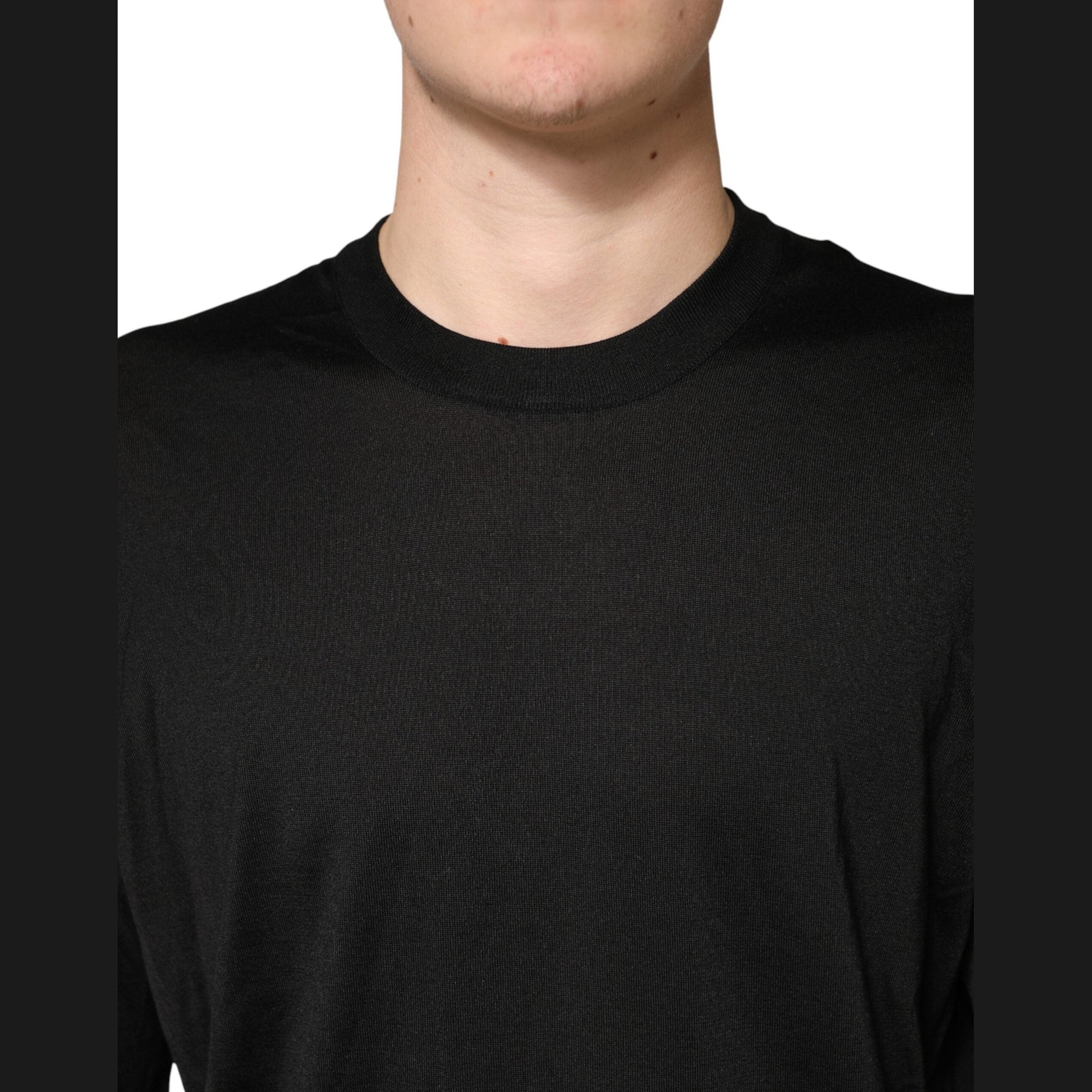 Dolce & Gabbana Black Silk Men Crew Neck Pullover Sweater Dolce & Gabbana