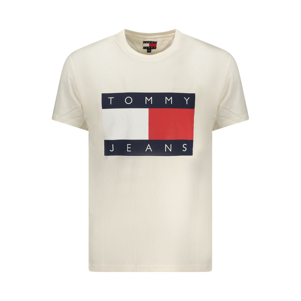 Tommy Hilfiger Bianco cotton men's T-shirt displayed on a hanger with a plain background.