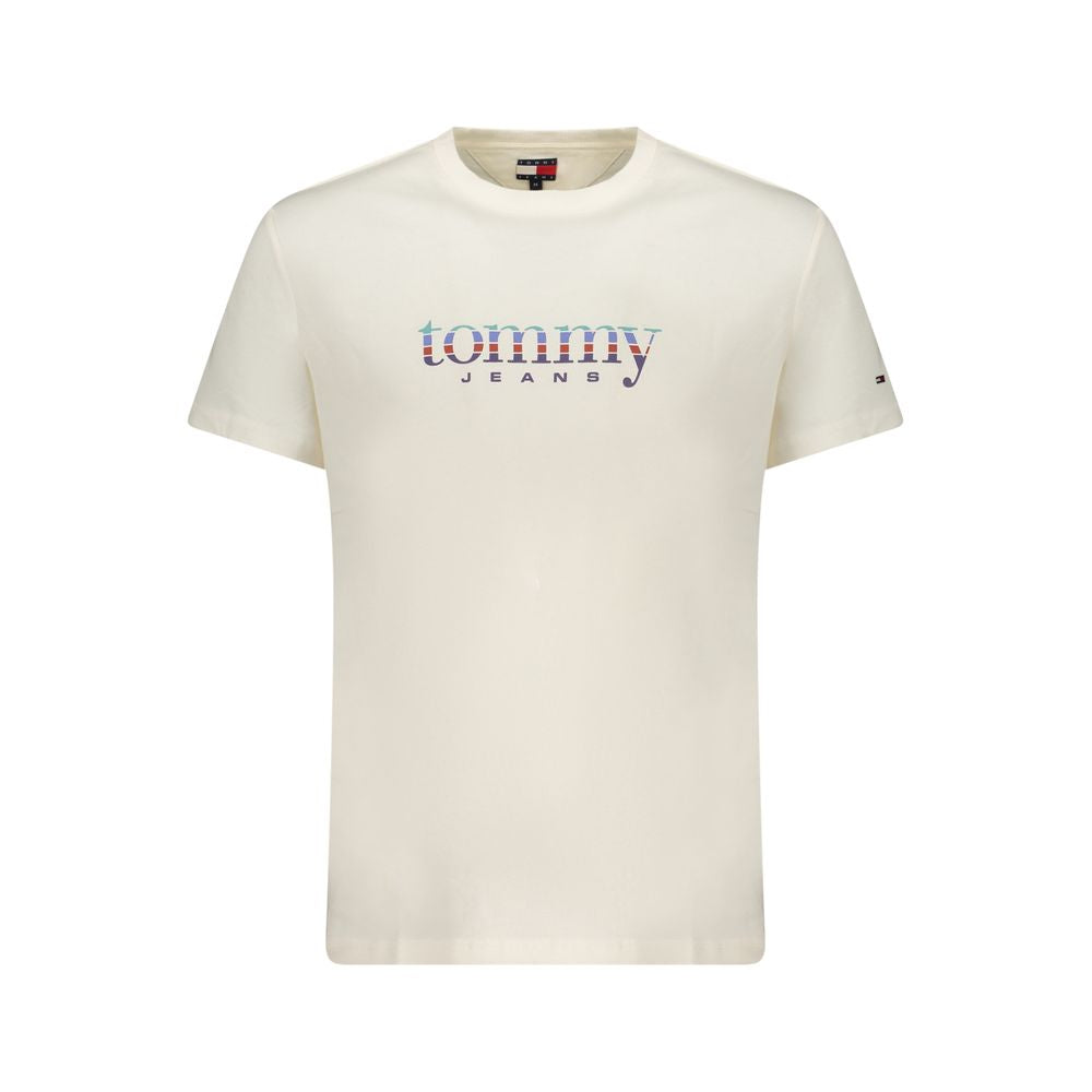 Tommy Hilfiger Bianco cotton men's T-shirt with crew neck and short sleeves, plain white casual top.