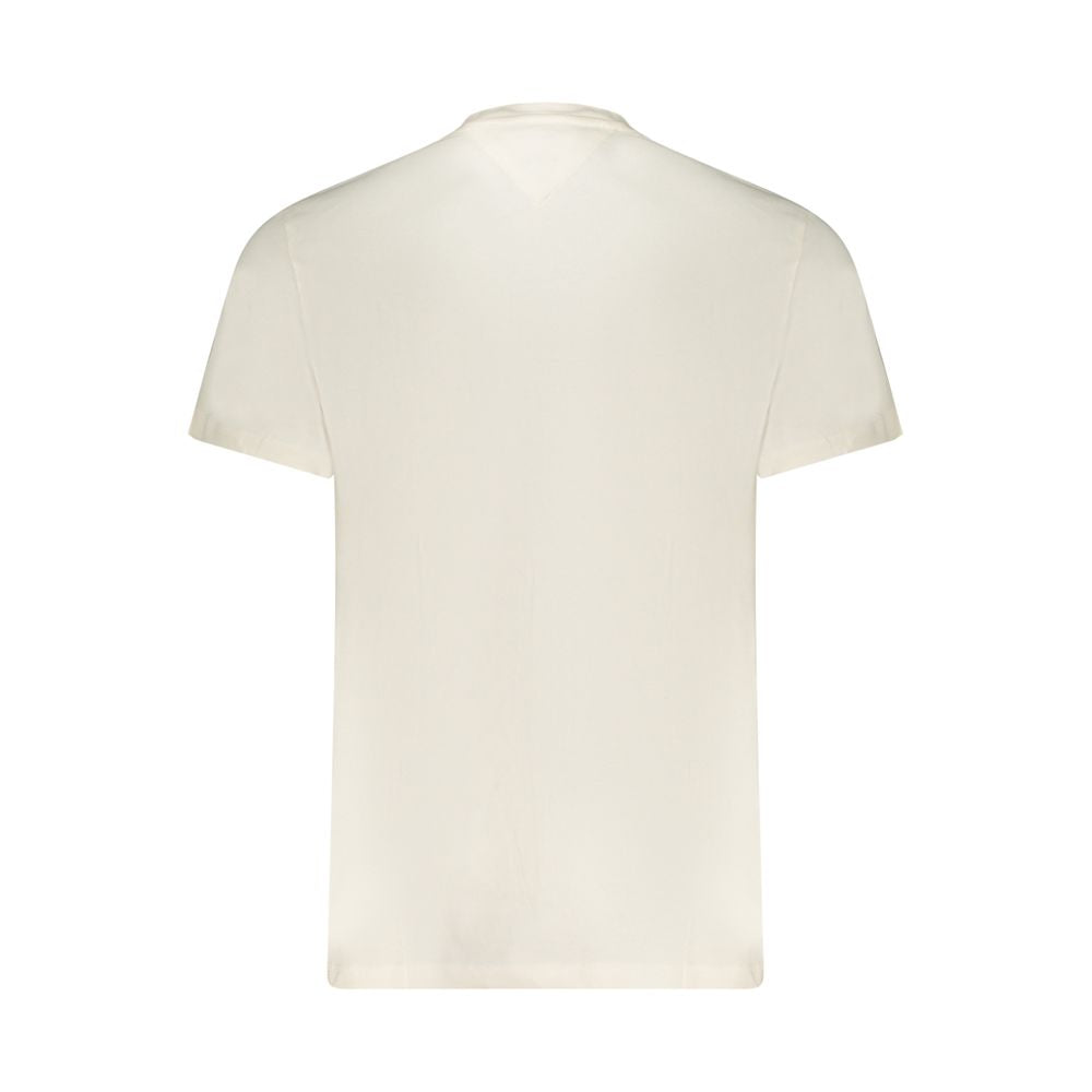 Tommy Hilfiger Bianco cotton men's T-shirt displayed on a hanger, featuring a classic crew neck and logo detail.