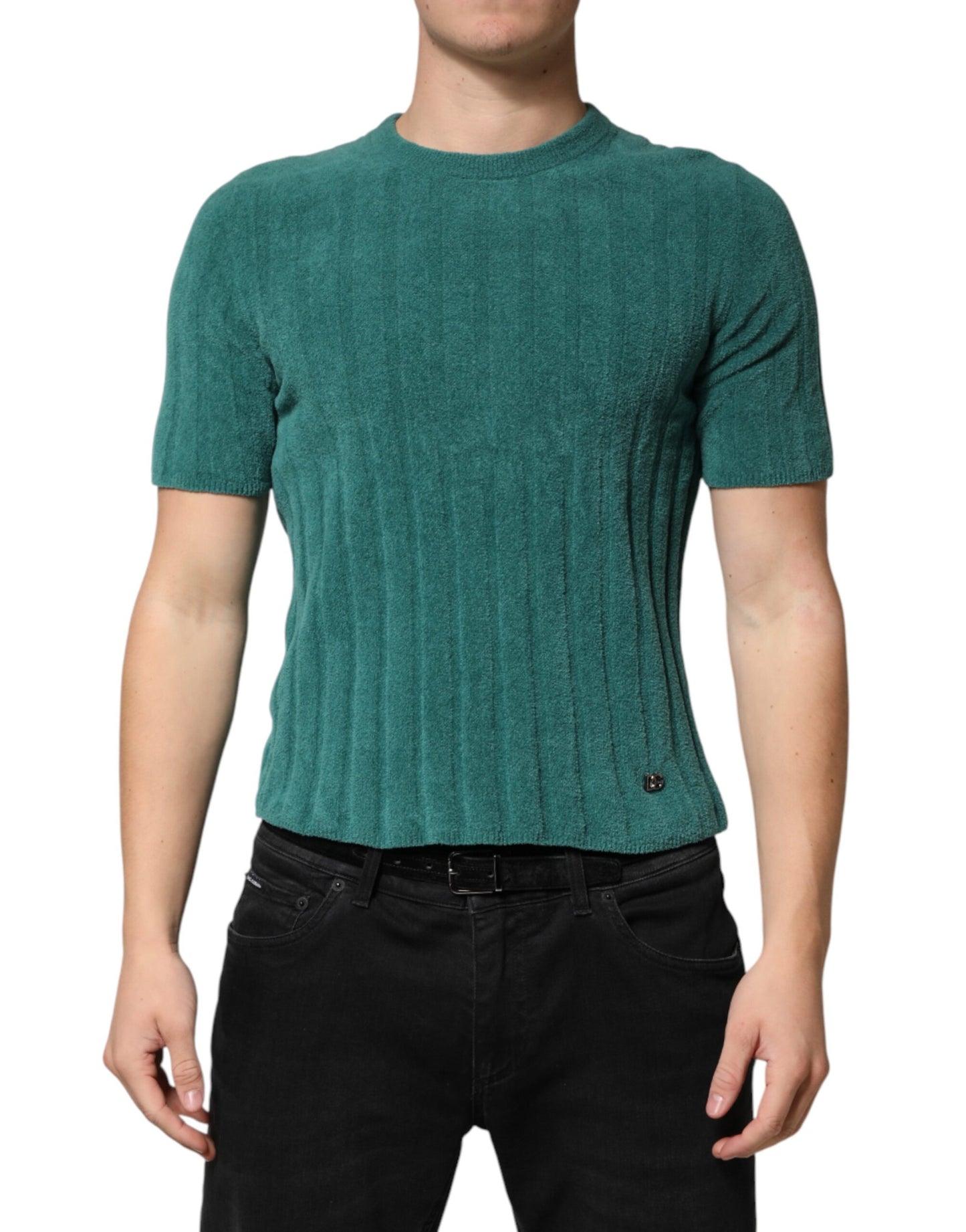 Dolce & Gabbana Dark Green Cotton Blend Men Crew Neck T-shirt Dolce & Gabbana