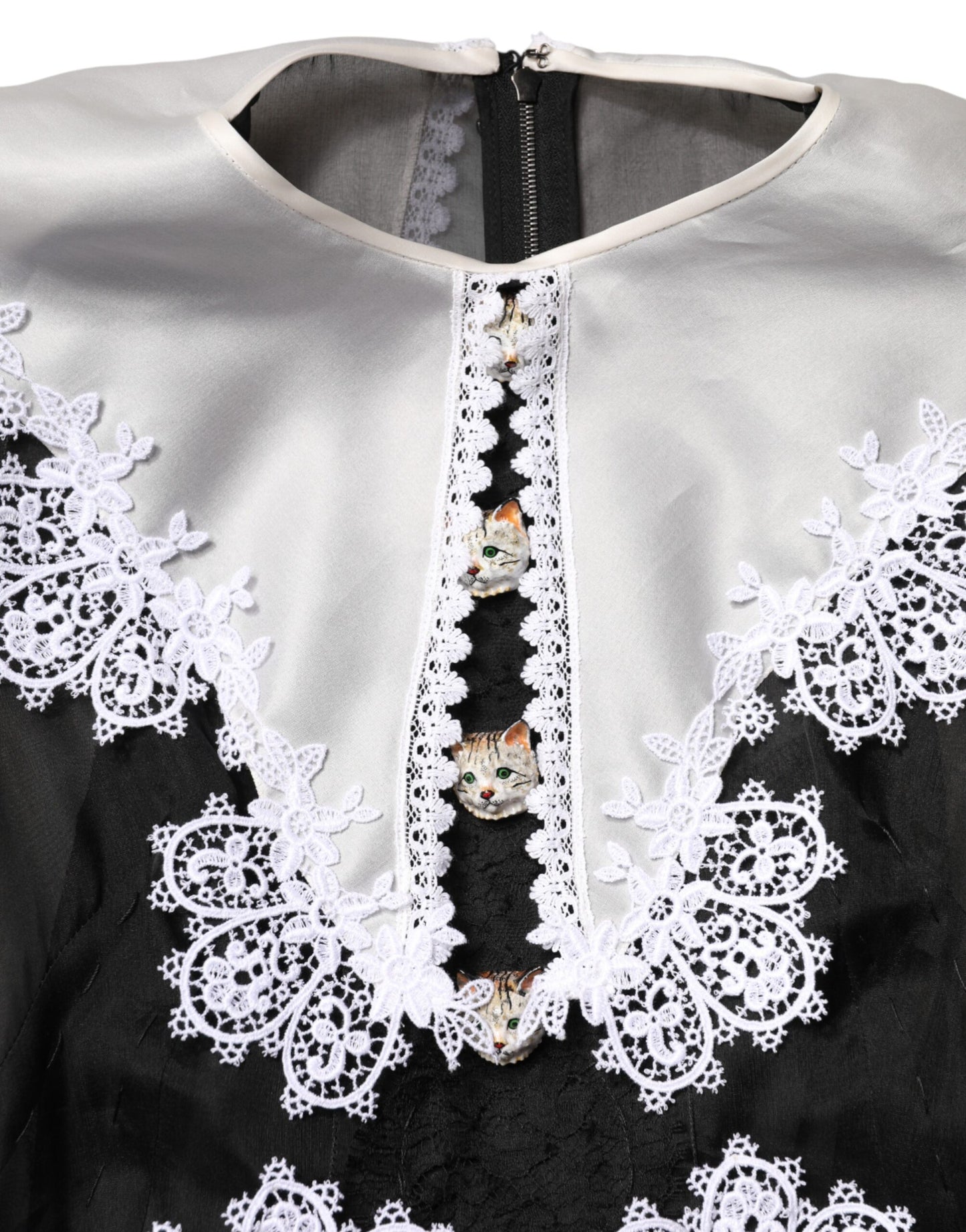 Dolce & Gabbana Black White Silk Macrame Lace Midi Dress Dolce & Gabbana