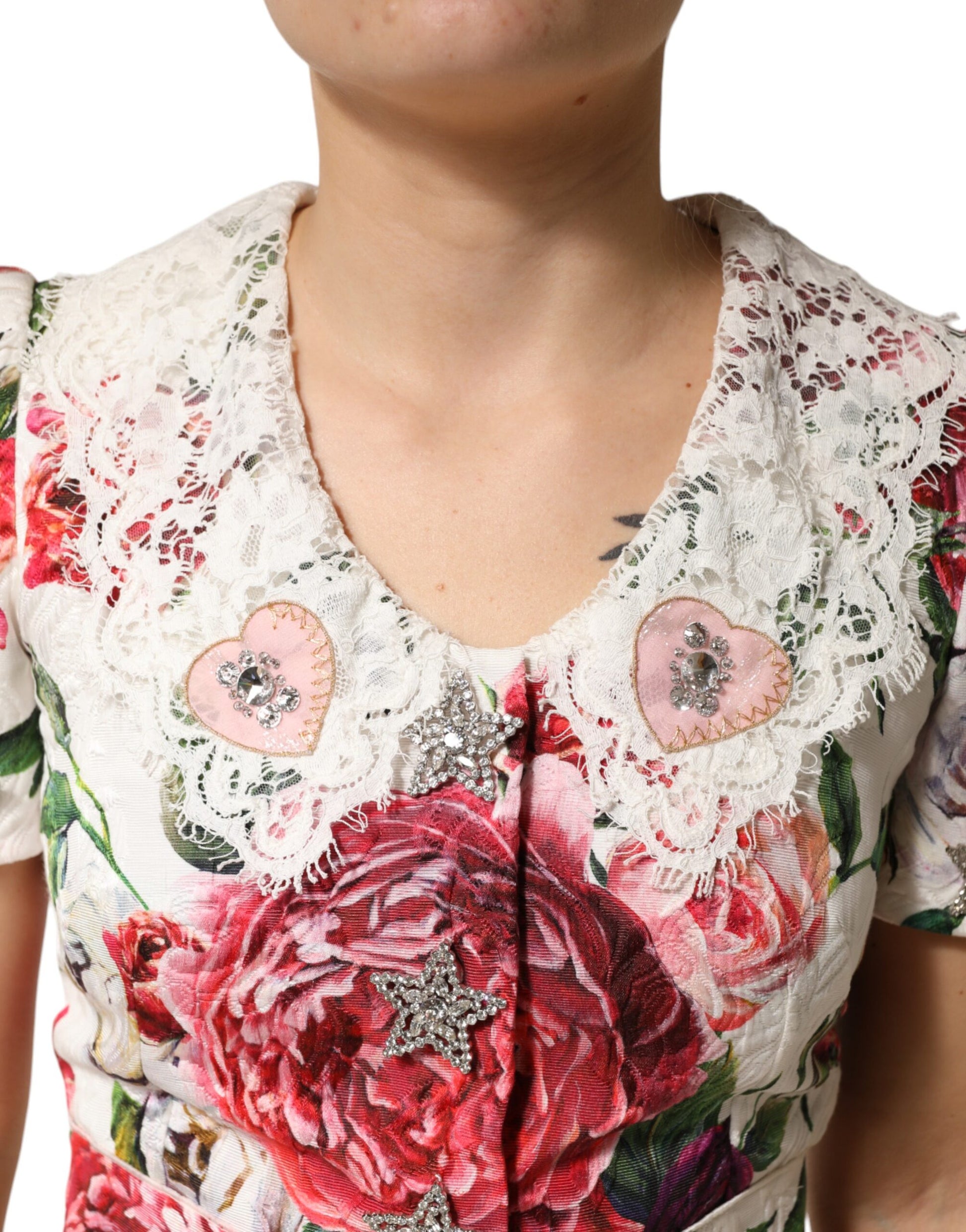 Dolce & Gabbana White Floral Embellished Sheath Mini Dress Dolce & Gabbana