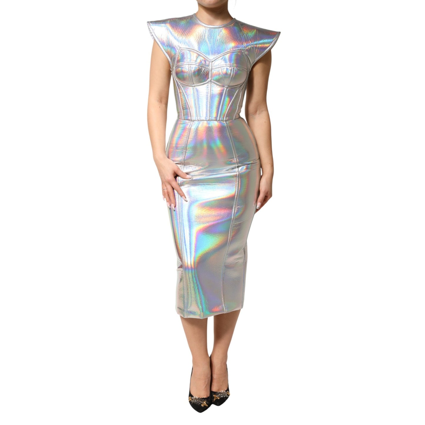 Dolce & Gabbana Silver Iridescent Bodycon Sheath Midi Dress Dolce & Gabbana