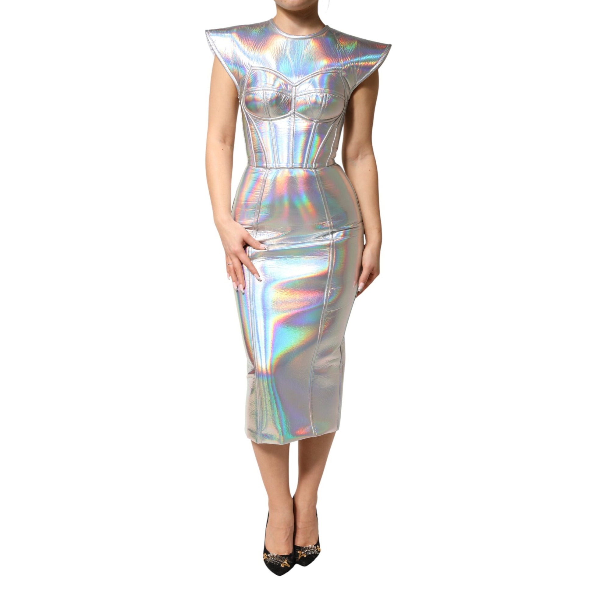 Dolce & Gabbana Silver Iridescent Bodycon Sheath Midi Dress Dolce & Gabbana