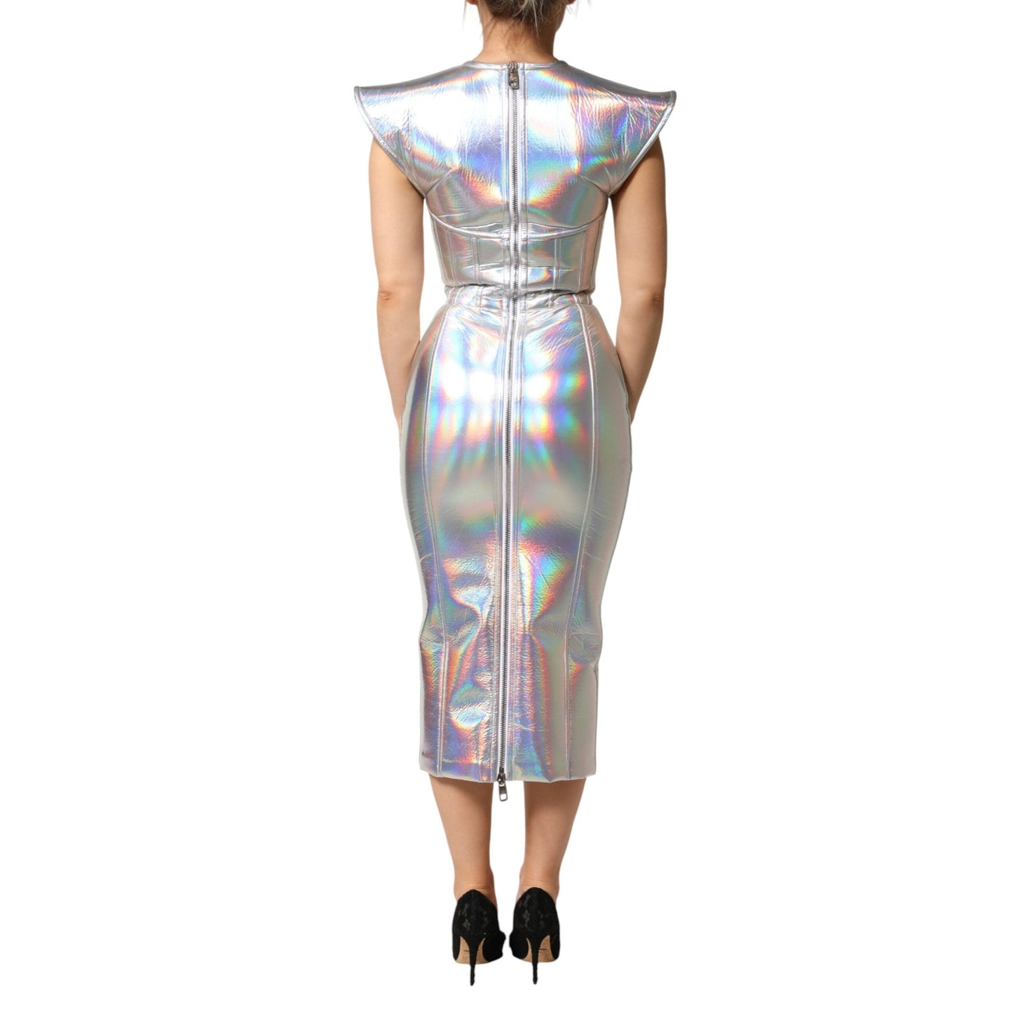 Dolce & Gabbana Silver Iridescent Bodycon Sheath Midi Dress Dolce & Gabbana