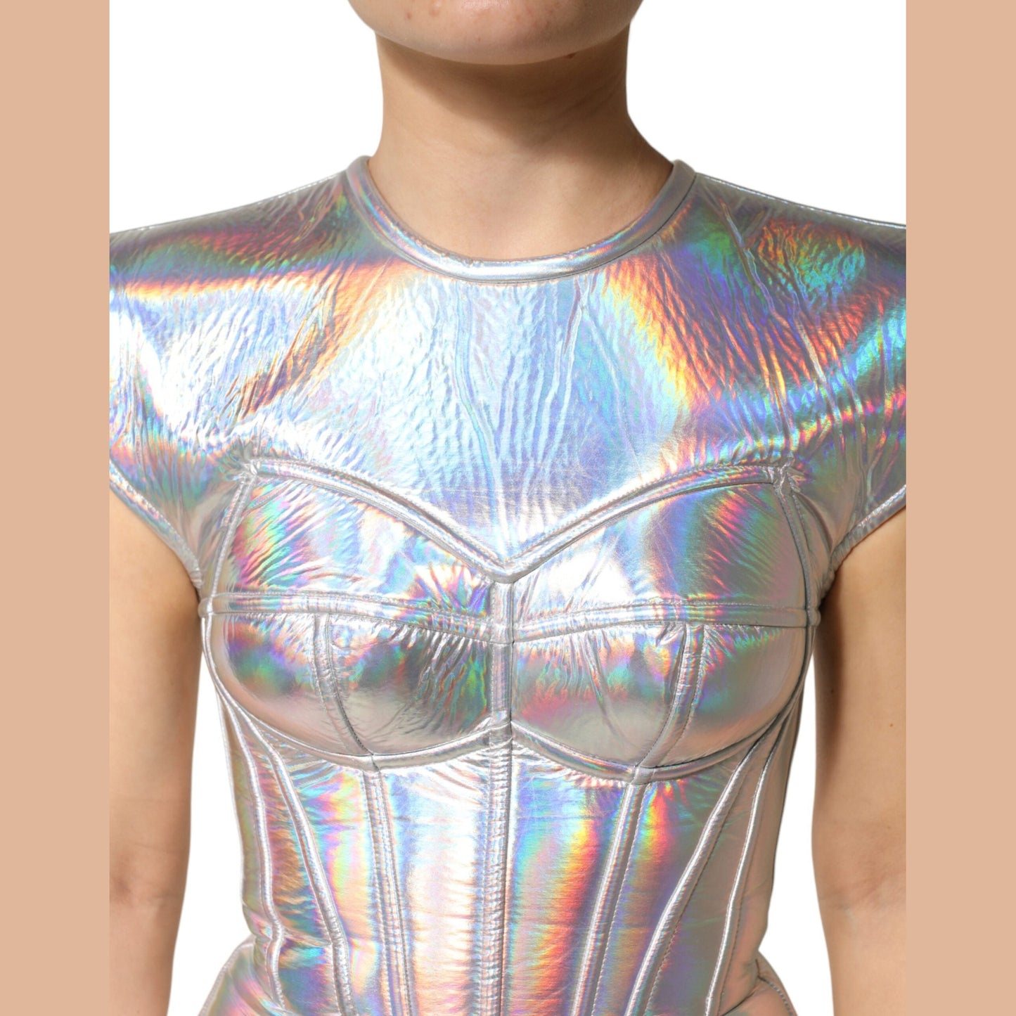 Dolce & Gabbana Silver Iridescent Bodycon Sheath Midi Dress Dolce & Gabbana