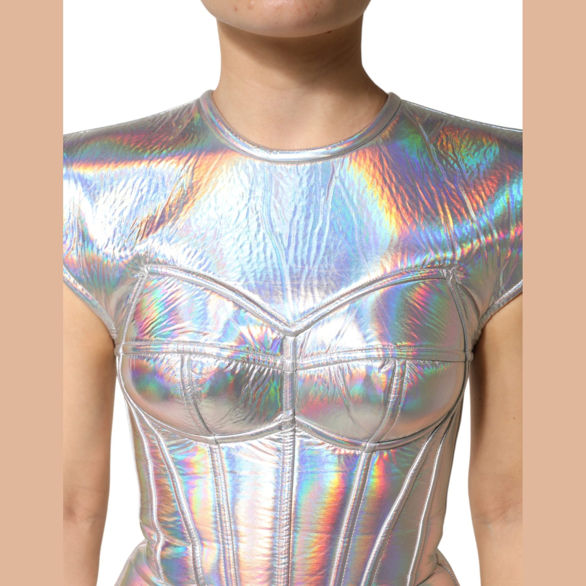 Dolce & Gabbana Silver Iridescent Bodycon Sheath Midi Dress Dolce & Gabbana