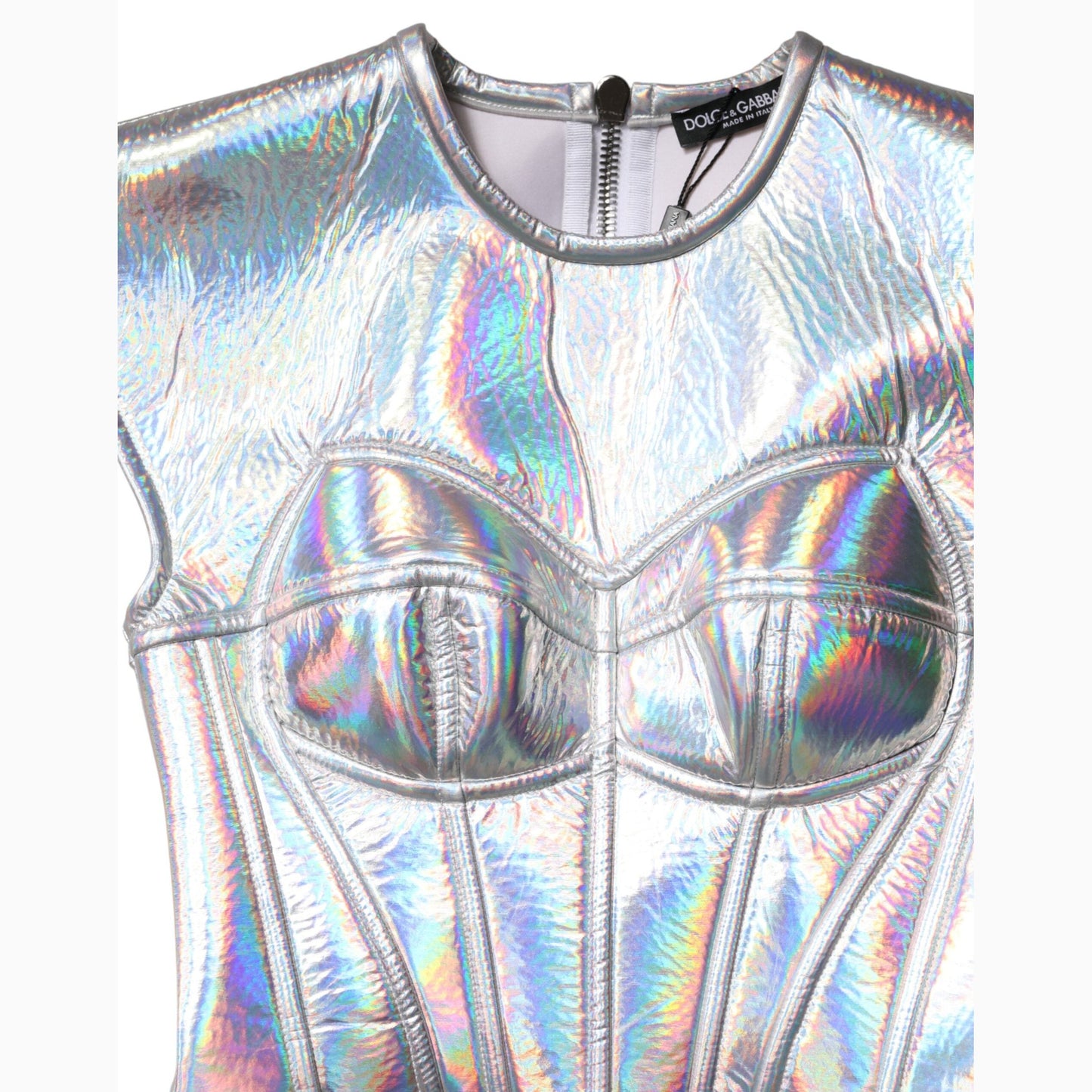 Dolce & Gabbana Silver Iridescent Bodycon Sheath Midi Dress Dolce & Gabbana
