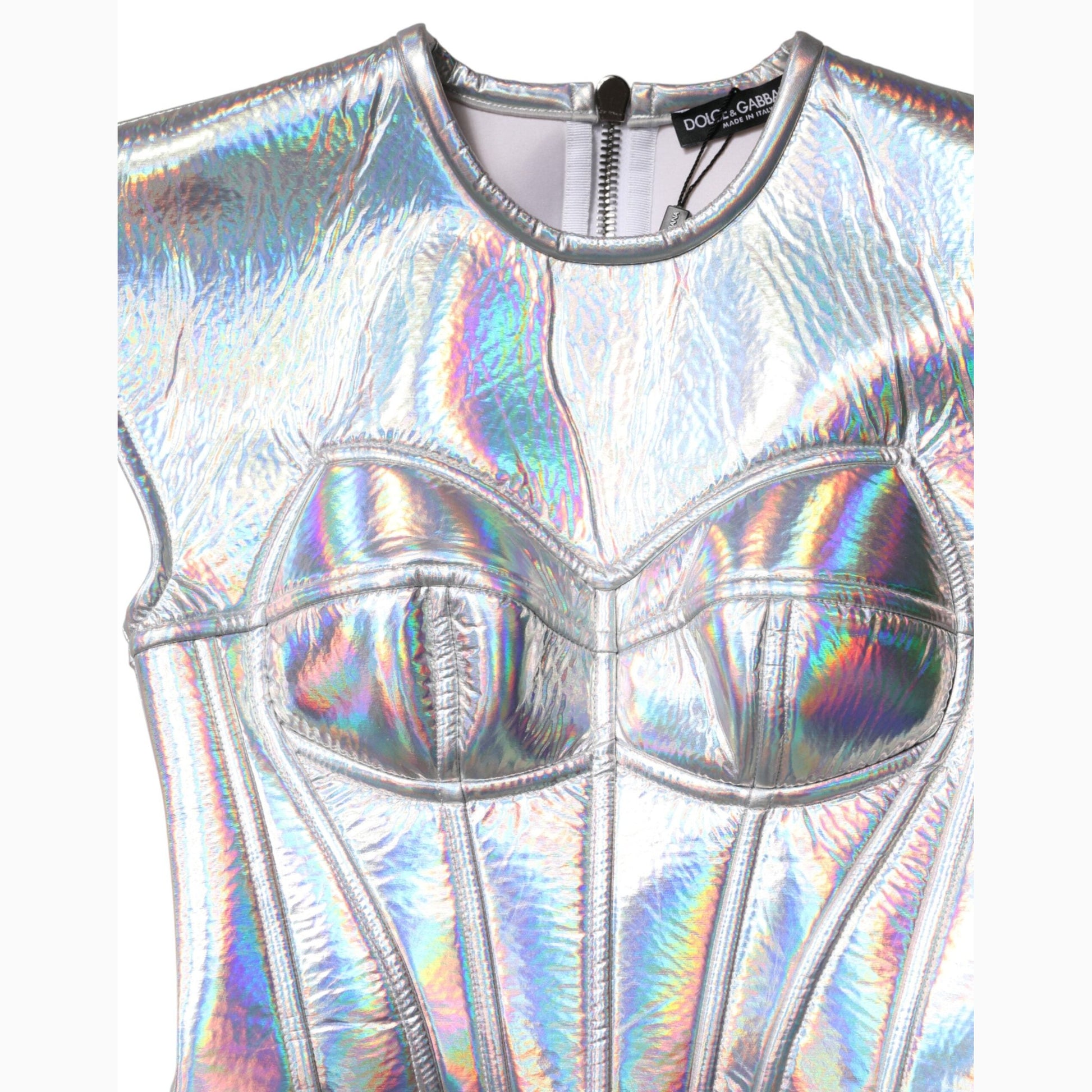 Dolce & Gabbana Silver Iridescent Bodycon Sheath Midi Dress Dolce & Gabbana