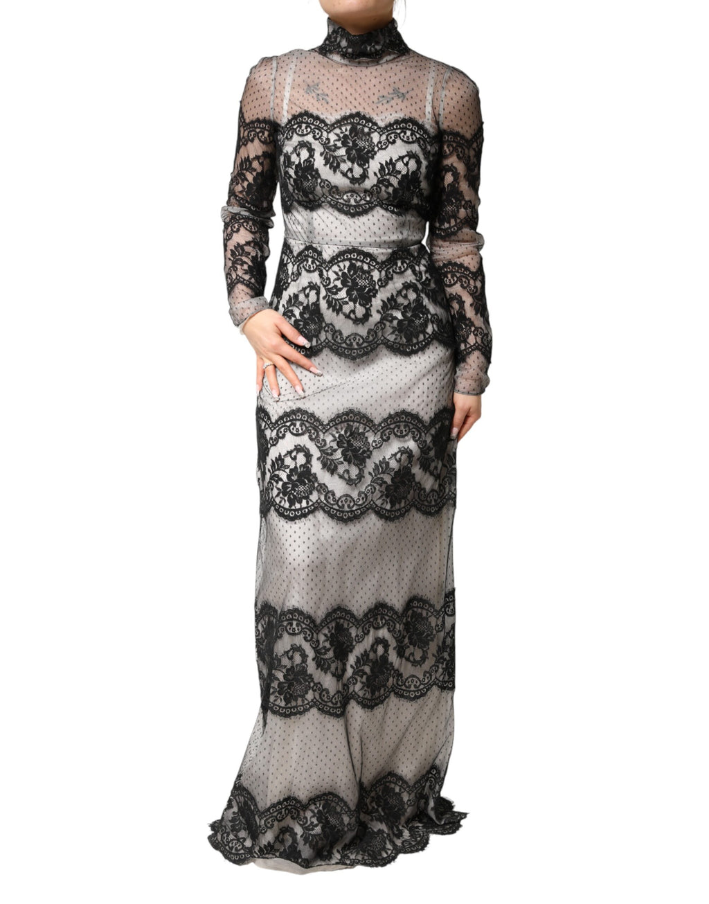 Dolce & Gabbana Black White Lace Silk Blend MaxiSheath Dress - Eljoys Fashion 
