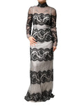 Dolce & Gabbana Black White Lace Silk Blend MaxiSheath Dress - Eljoys Fashion 