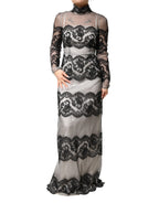 Dolce & Gabbana Black White Lace Silk Blend MaxiSheath Dress - Eljoys Fashion 