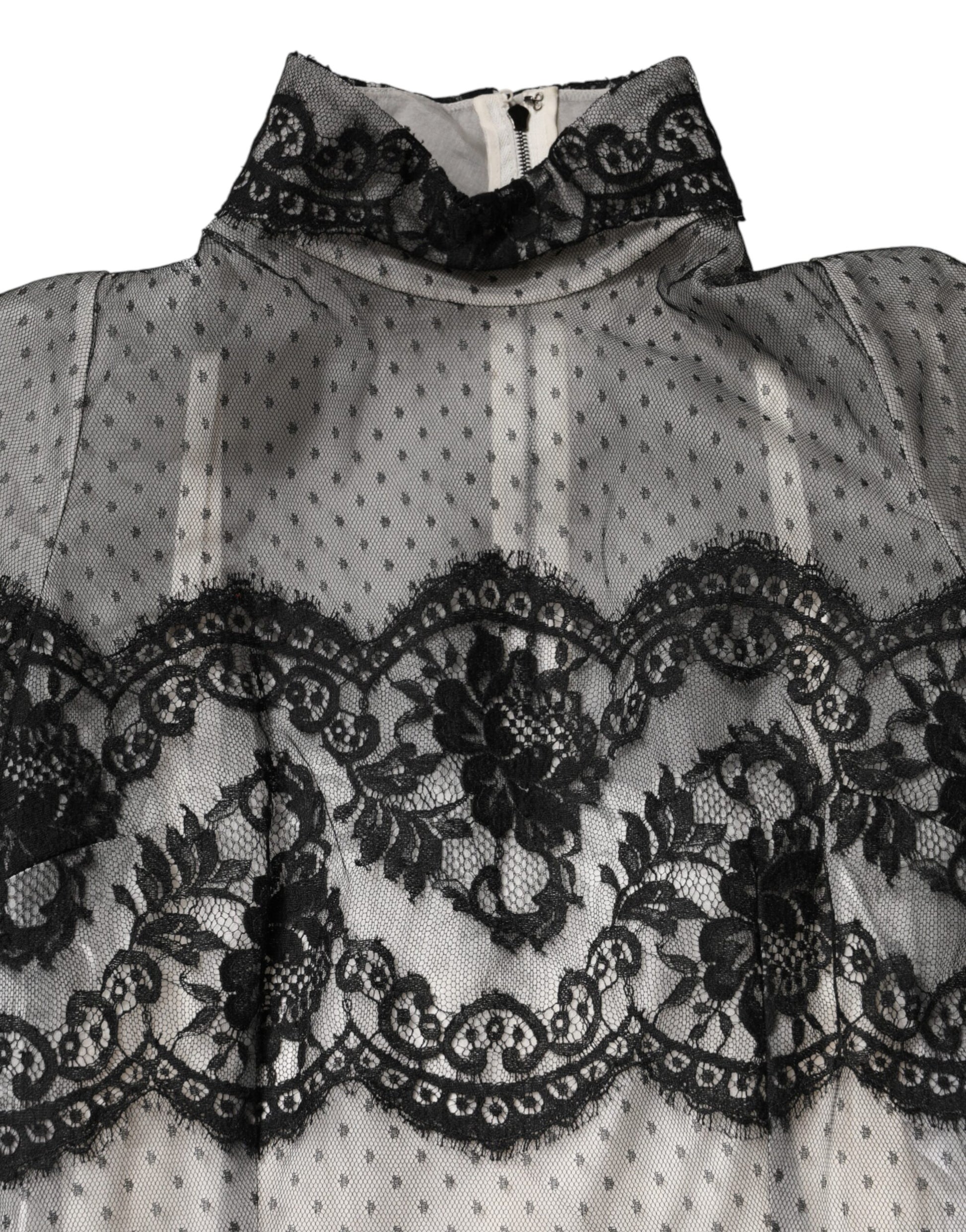 Dolce & Gabbana Black White Lace Silk Blend MaxiSheath Dress Dolce & Gabbana