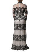 Dolce & Gabbana Black White Lace Silk Blend MaxiSheath Dress - Eljoys Fashion 