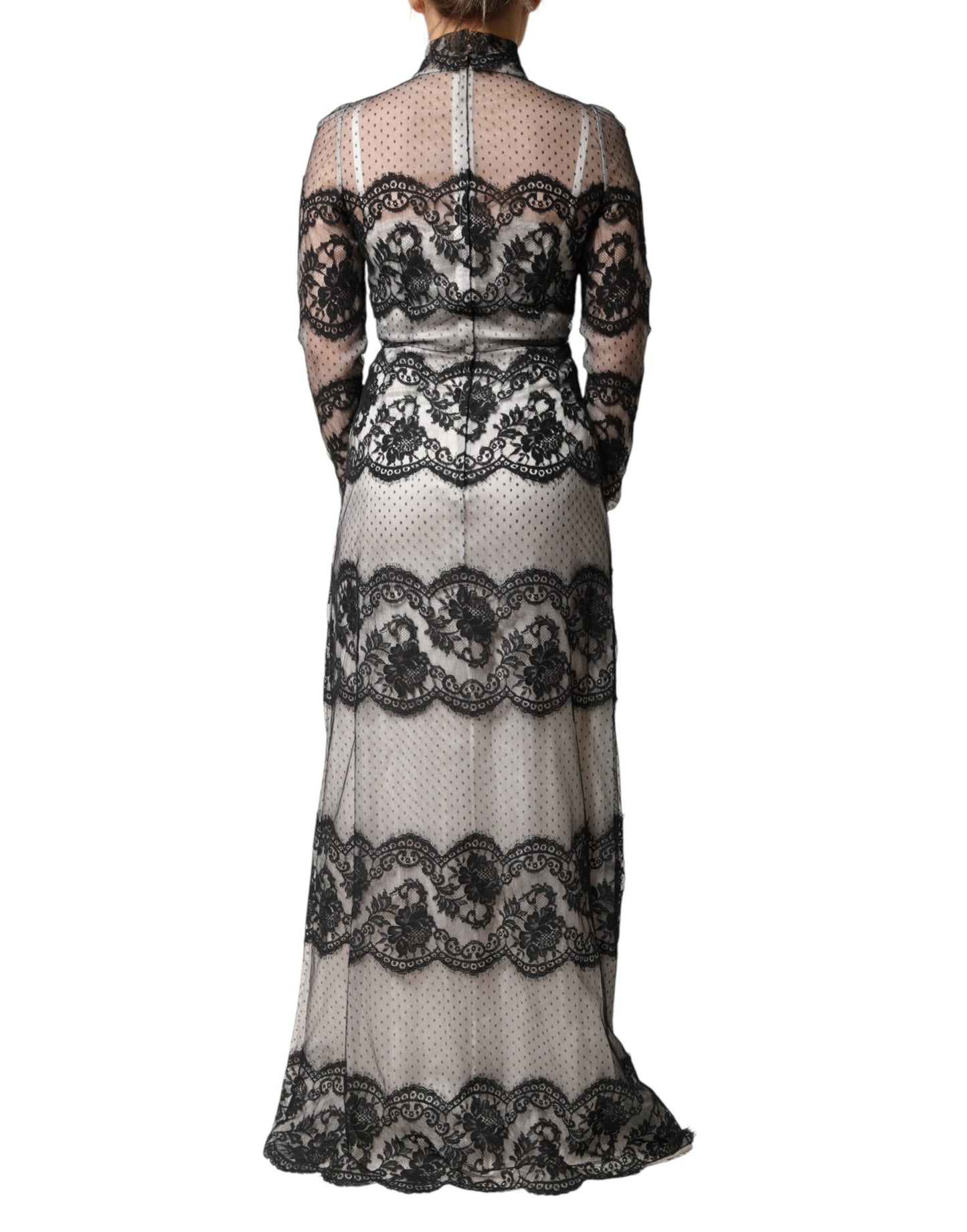 Dolce & Gabbana Black White Lace Silk Blend MaxiSheath Dress Dolce & Gabbana