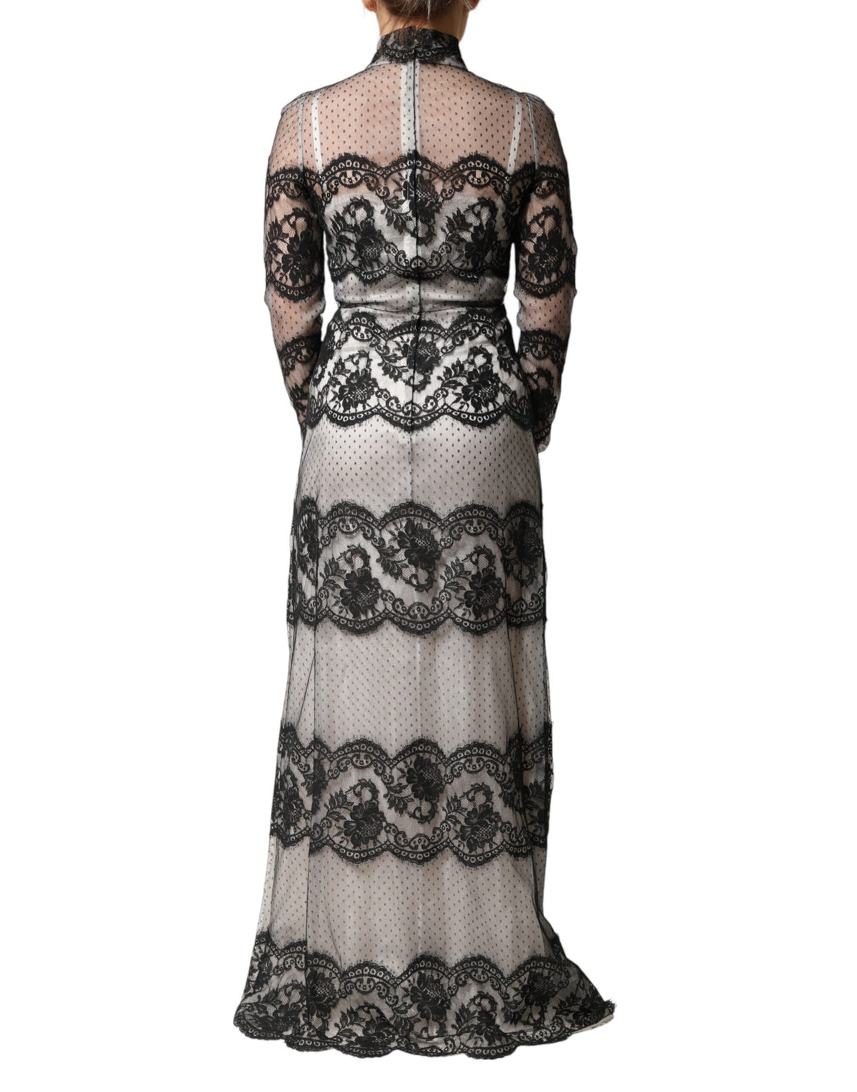 Dolce & Gabbana Black White Lace Silk Blend MaxiSheath Dress - Eljoys Fashion 