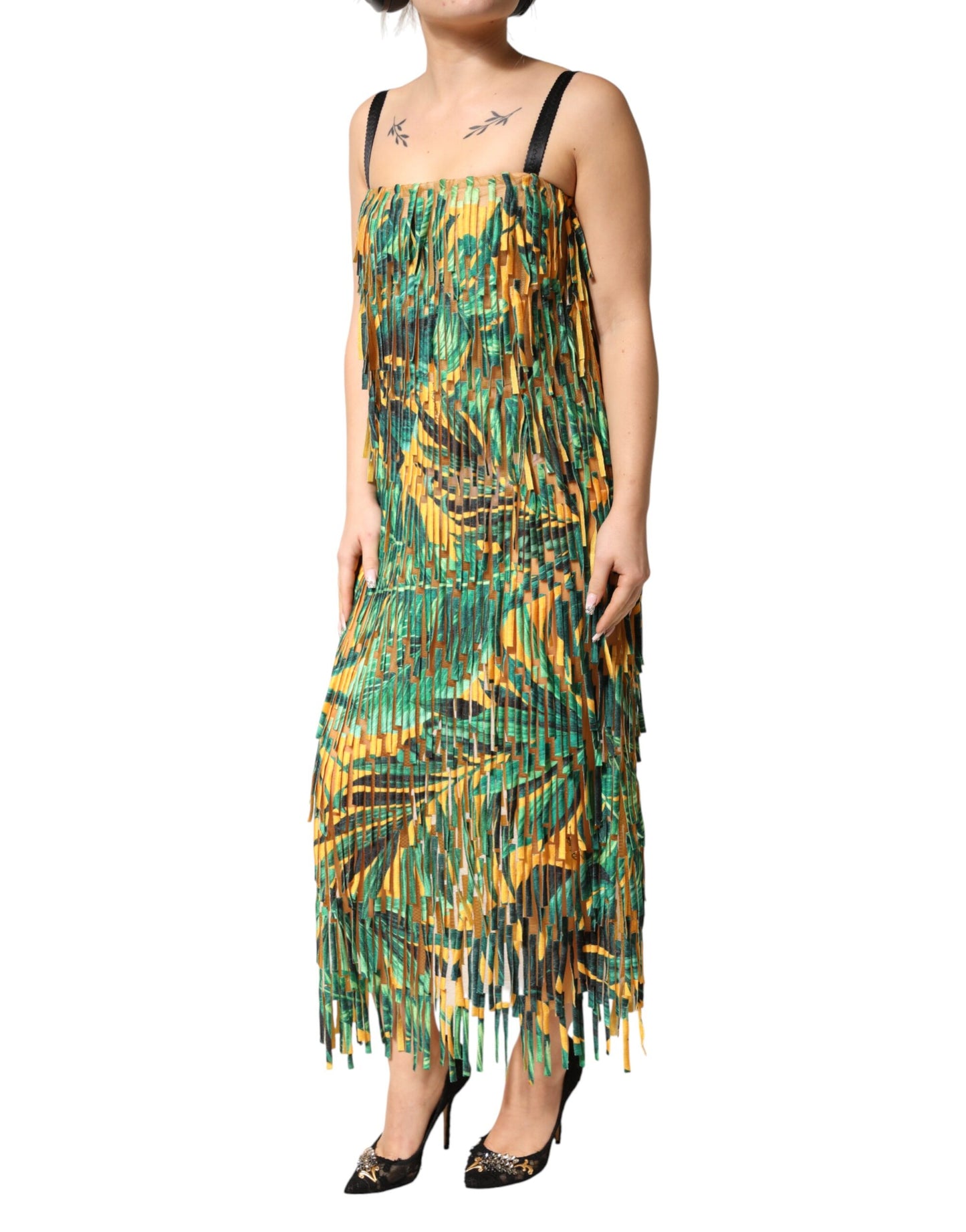 Dolce & Gabbana Multicolor Tropical Print Fringe Maxi Dress Dolce & Gabbana