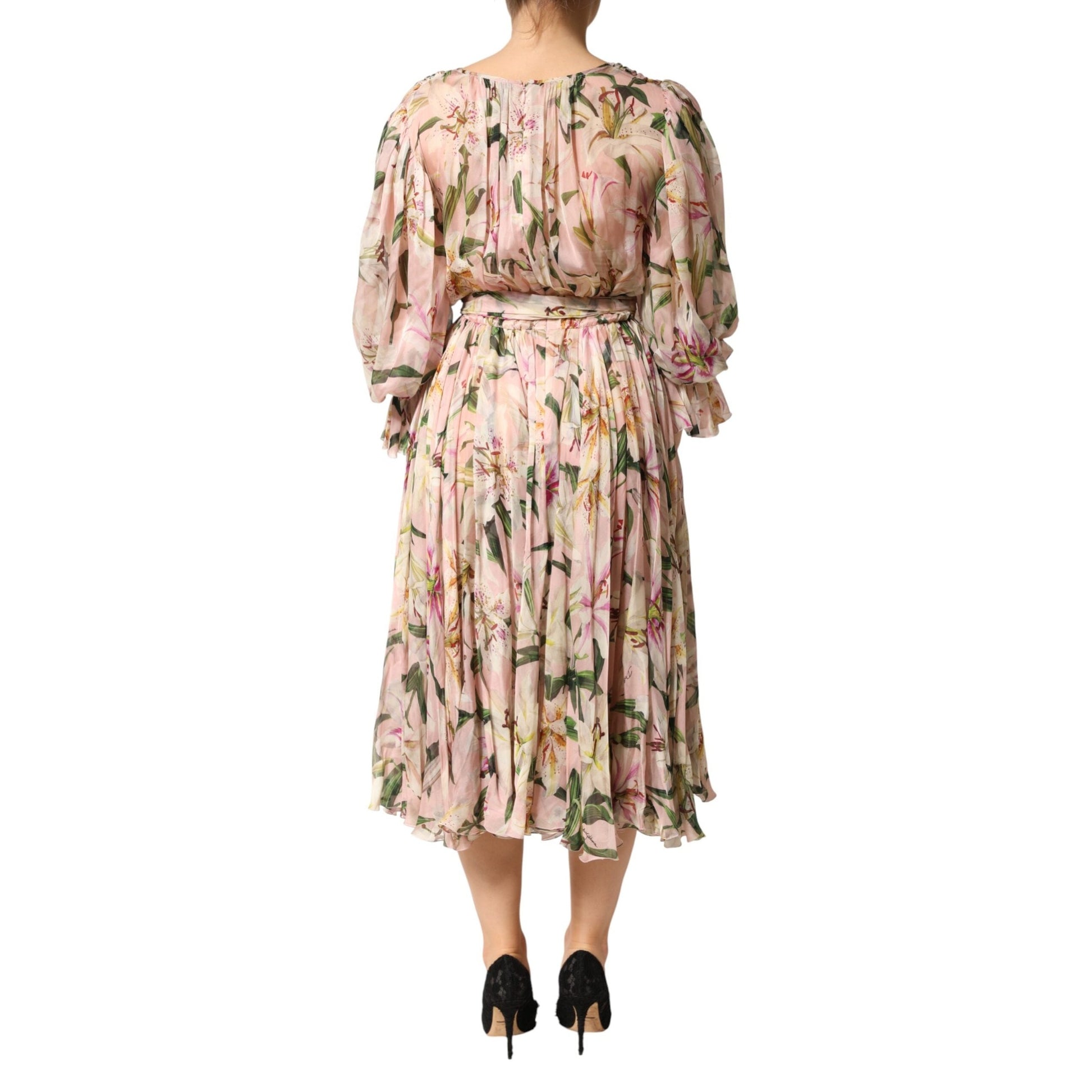 Dolce & Gabbana Pink Lily Print A-line Pleated Maxi Dress Dolce & Gabbana
