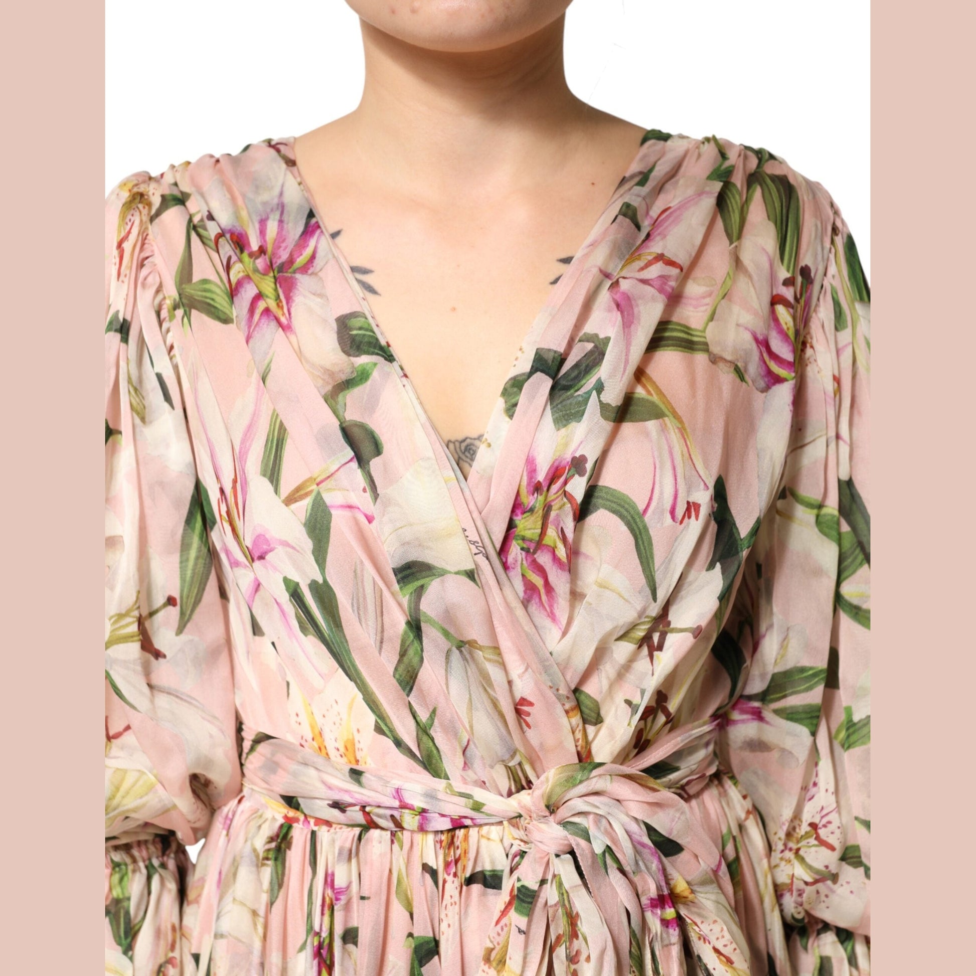 Dolce & Gabbana Pink Lily Print A-line Pleated Maxi Dress Dolce & Gabbana