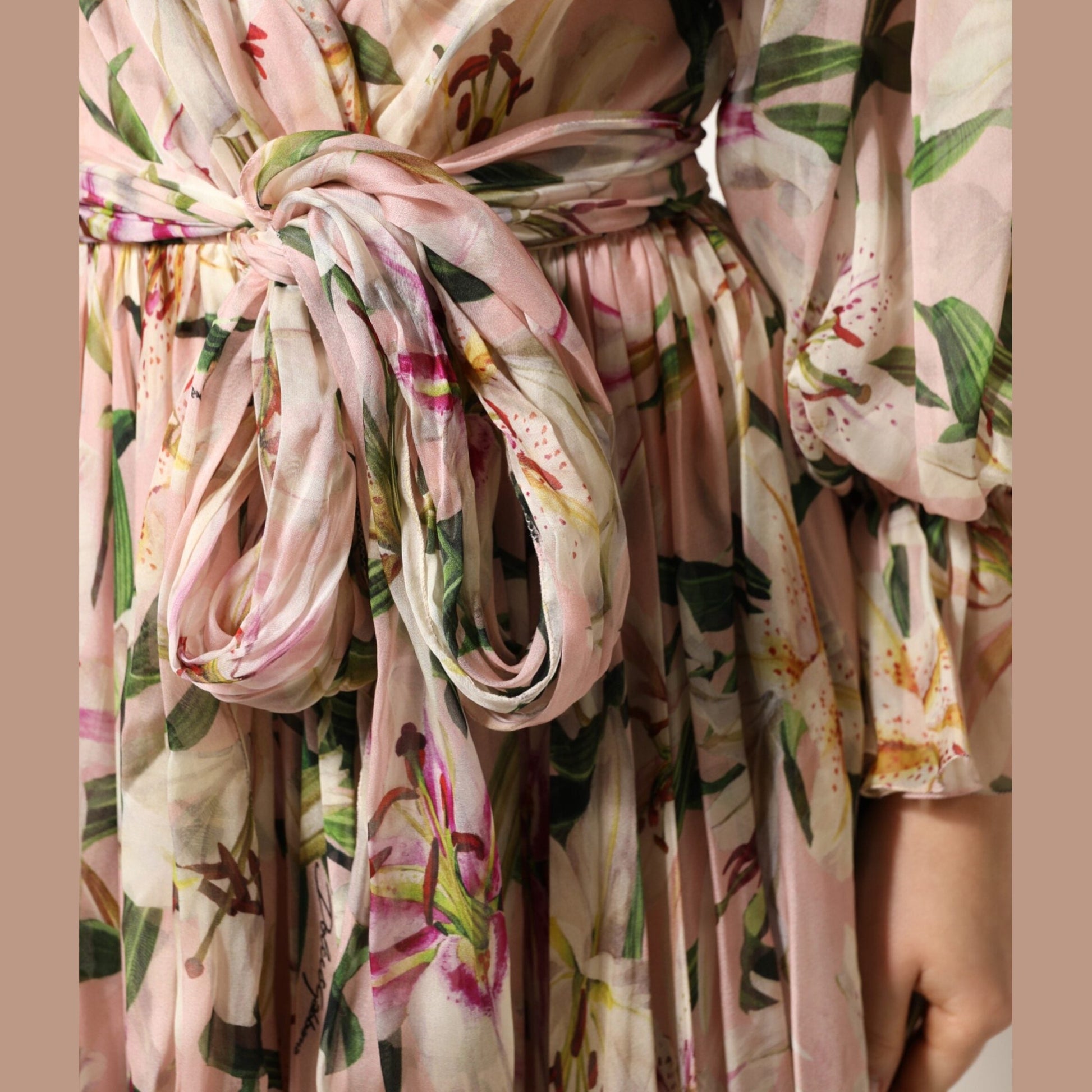 Dolce & Gabbana Pink Lily Print A-line Pleated Maxi Dress Dolce & Gabbana