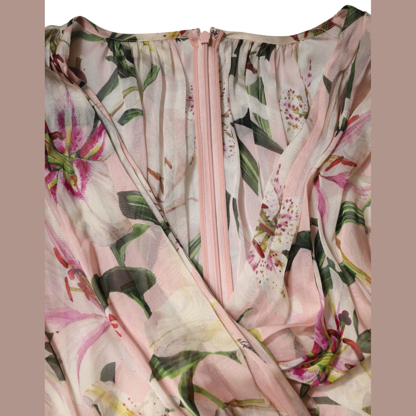 Dolce & Gabbana Pink Lily Print A-line Pleated Maxi Dress Dolce & Gabbana