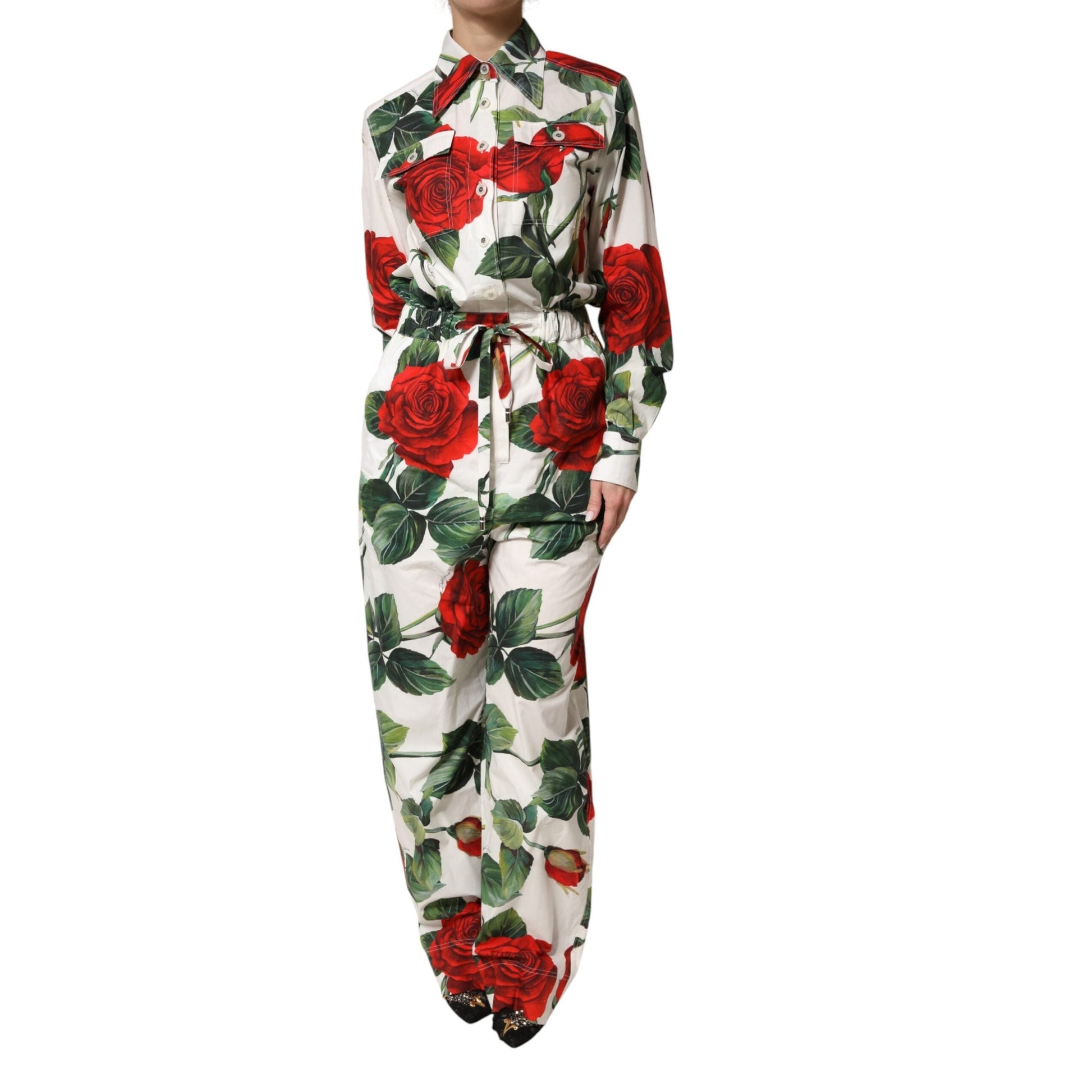 Dolce & Gabbana White Floral Print Cotton Jumpsuit Dress Dolce & Gabbana