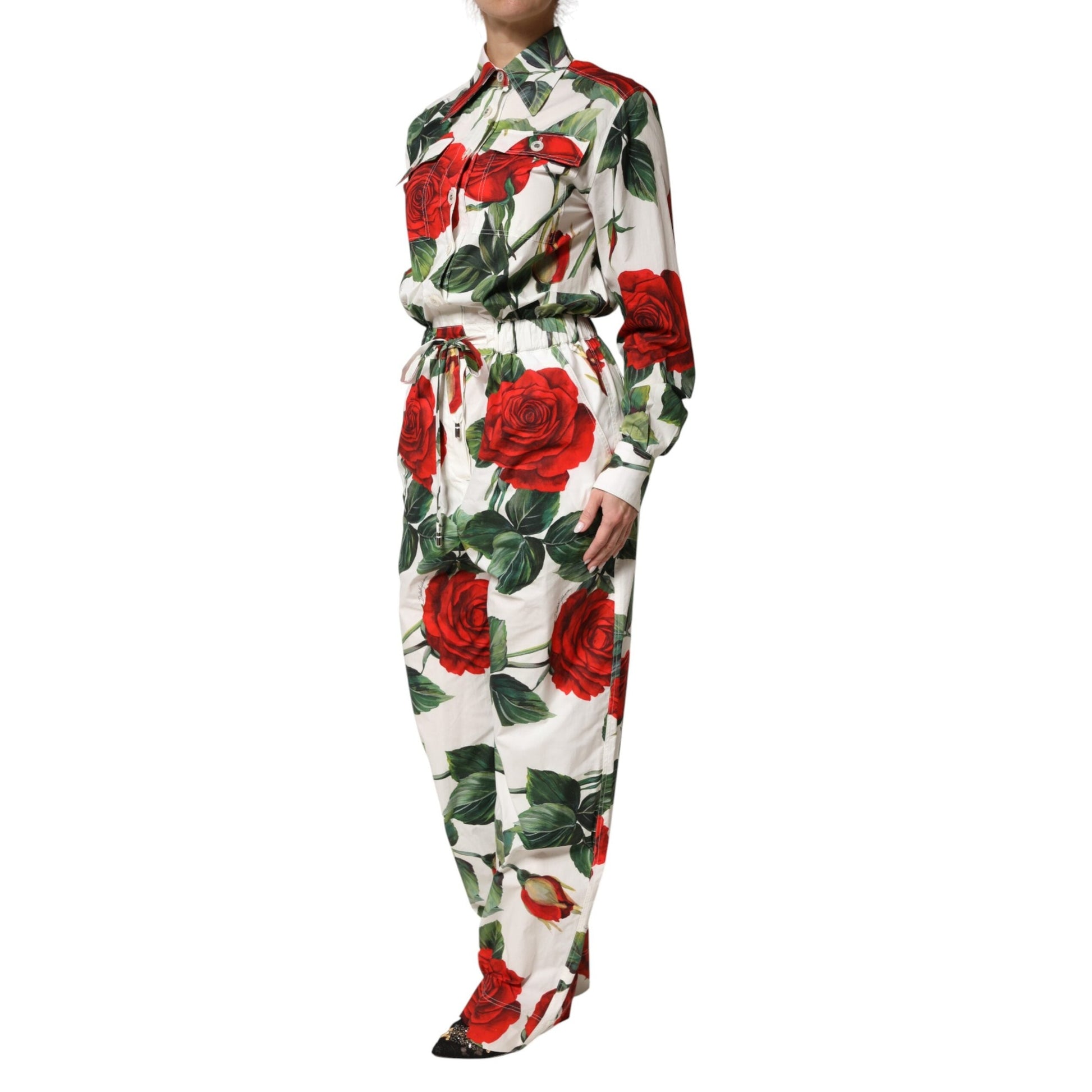 Dolce & Gabbana White Floral Print Cotton Jumpsuit Dress Dolce & Gabbana