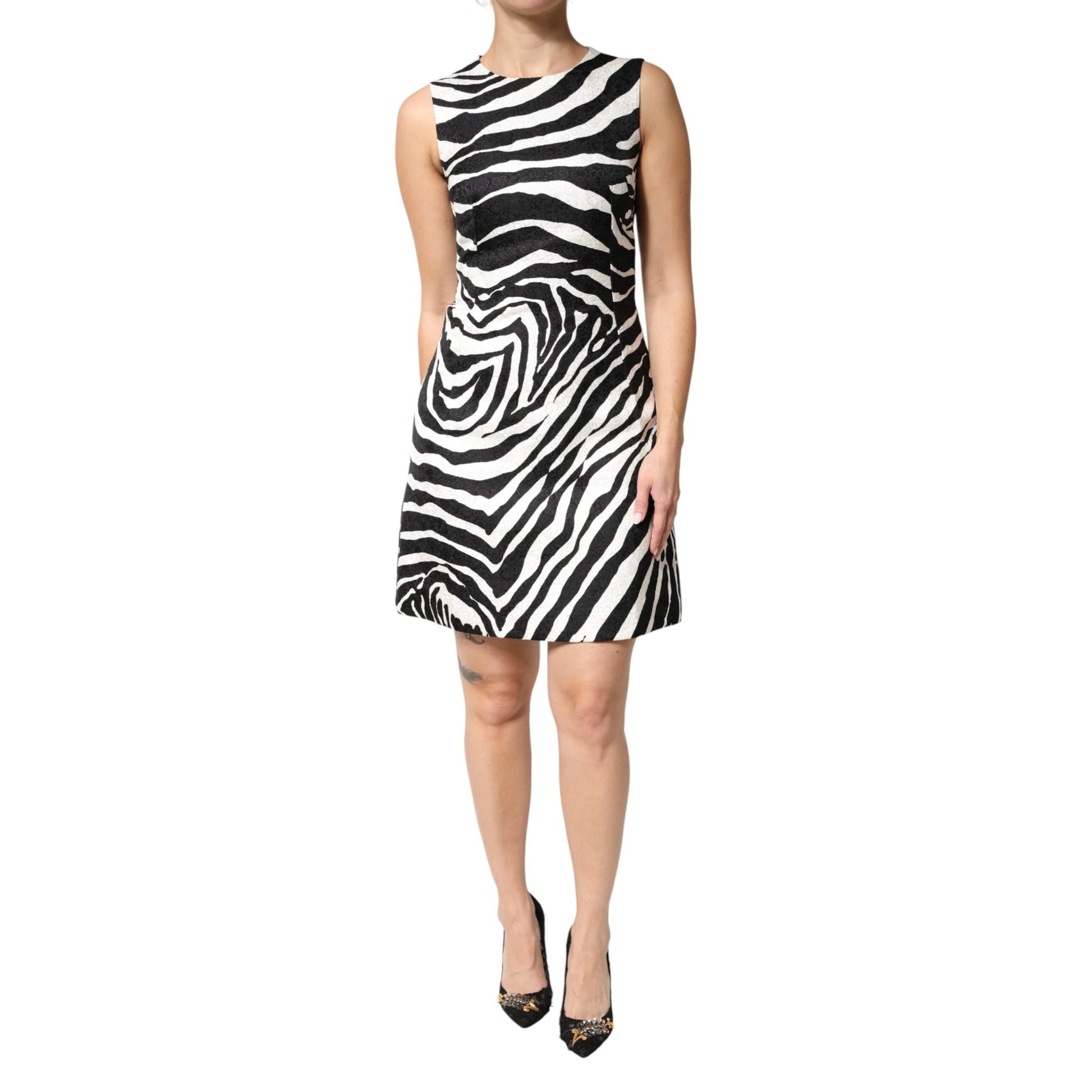 Dolce & Gabbana Black White Zebra Sleeveless A-line Dress Dolce & Gabbana