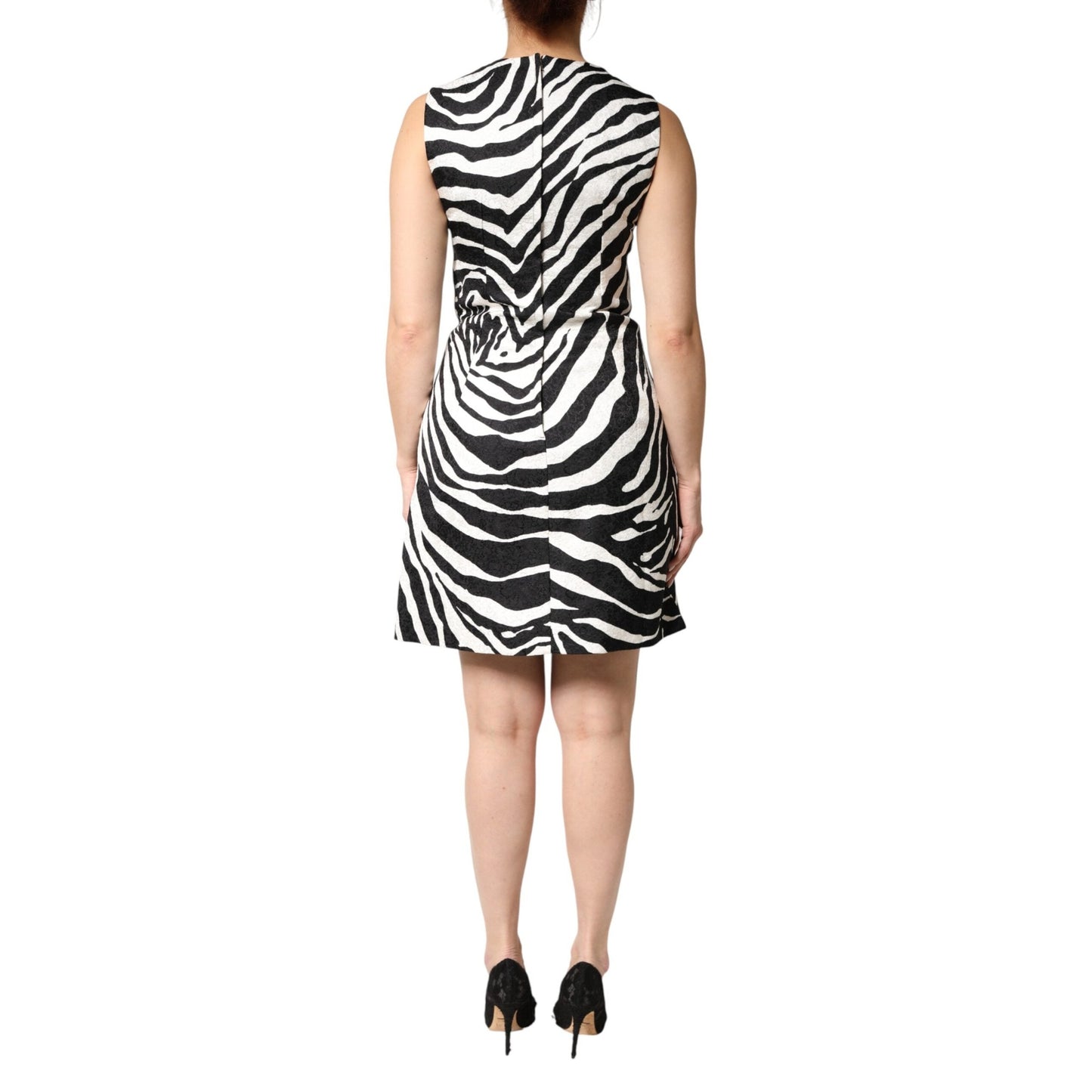 Dolce & Gabbana Black White Zebra Sleeveless A-line Dress Dolce & Gabbana