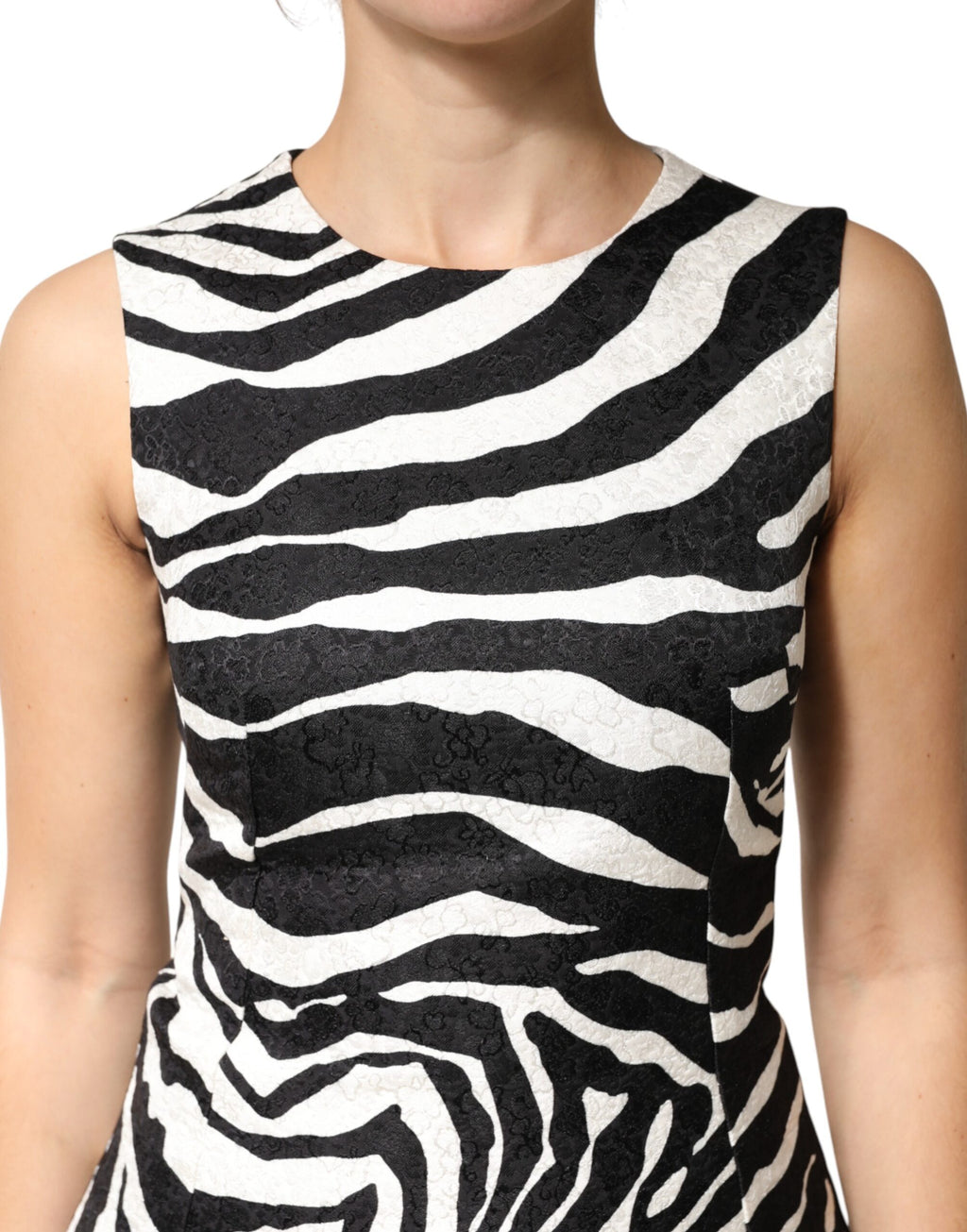 Dolce & Gabbana Black White Zebra Sleeveless A-line Dress - Eljoys Fashion 