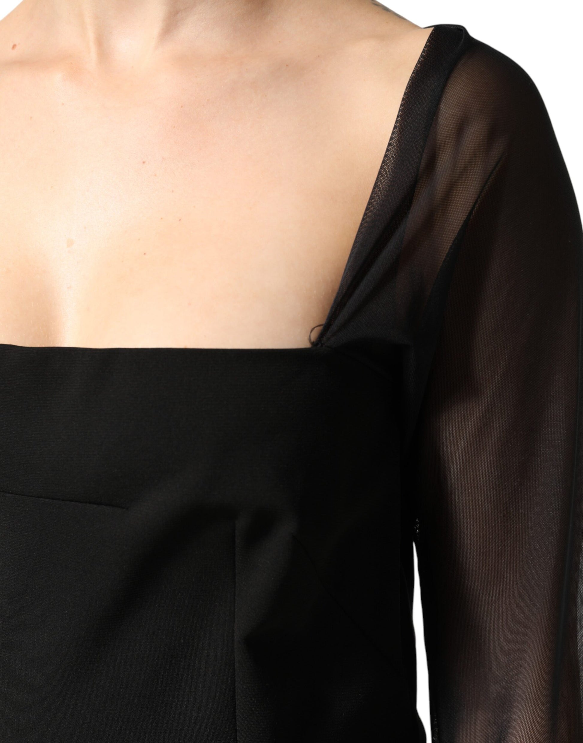 Dolce & Gabbana Black Sheer Yoke Rosette Sheath Midi Dress Dolce & Gabbana