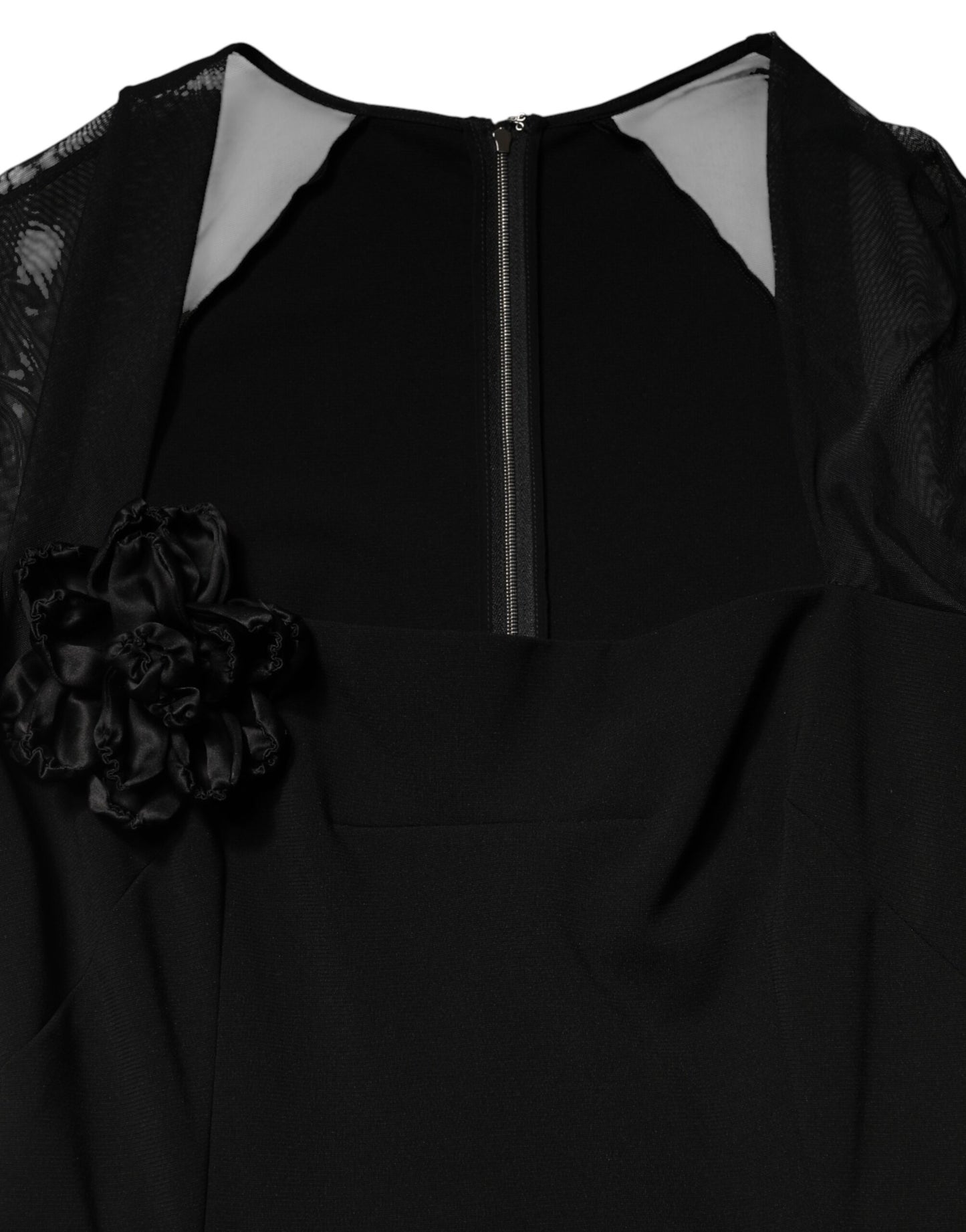 Dolce & Gabbana Black Sheer Yoke Rosette Sheath Midi Dress Dolce & Gabbana