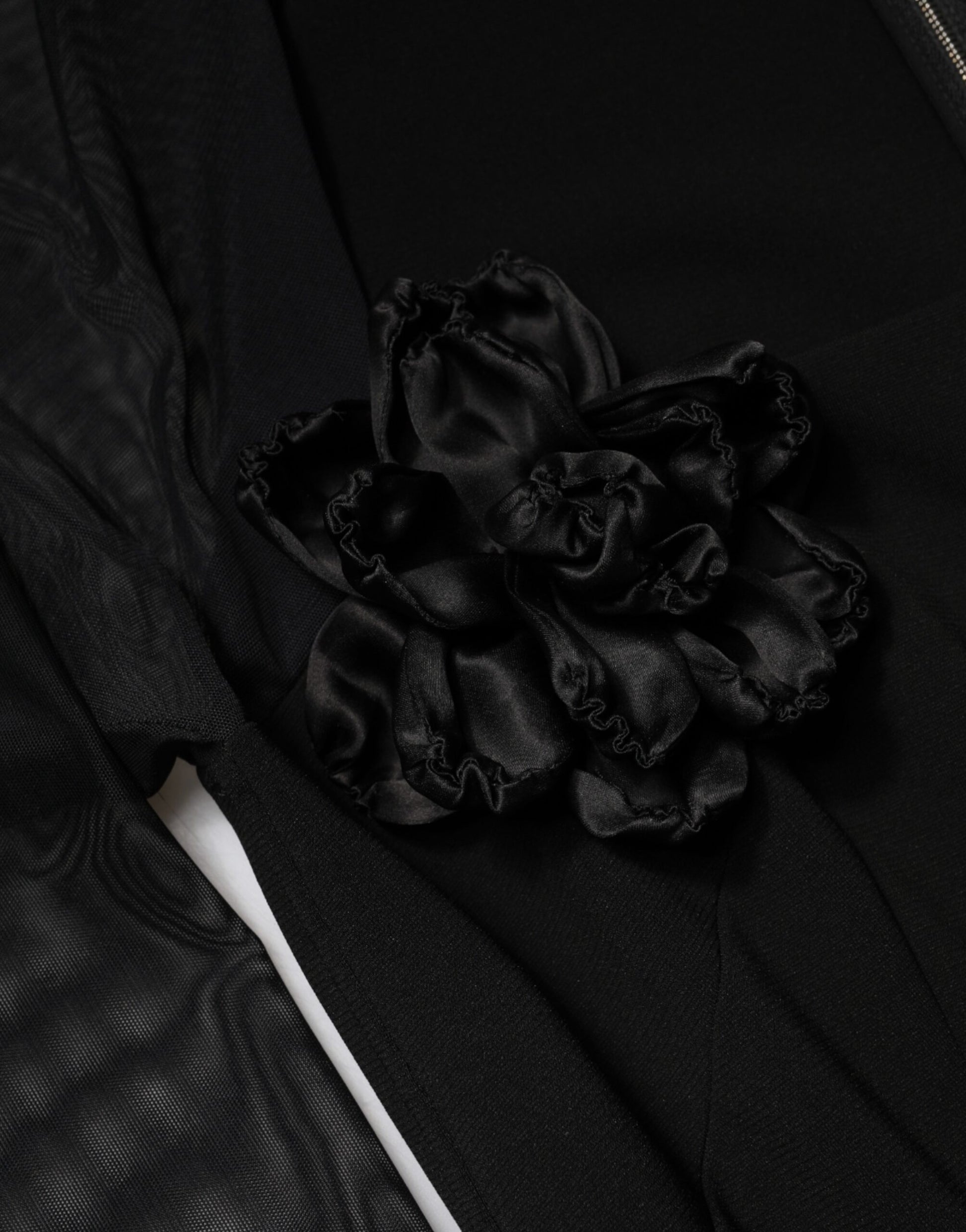 Dolce & Gabbana Black Sheer Yoke Rosette Sheath Midi Dress Dolce & Gabbana