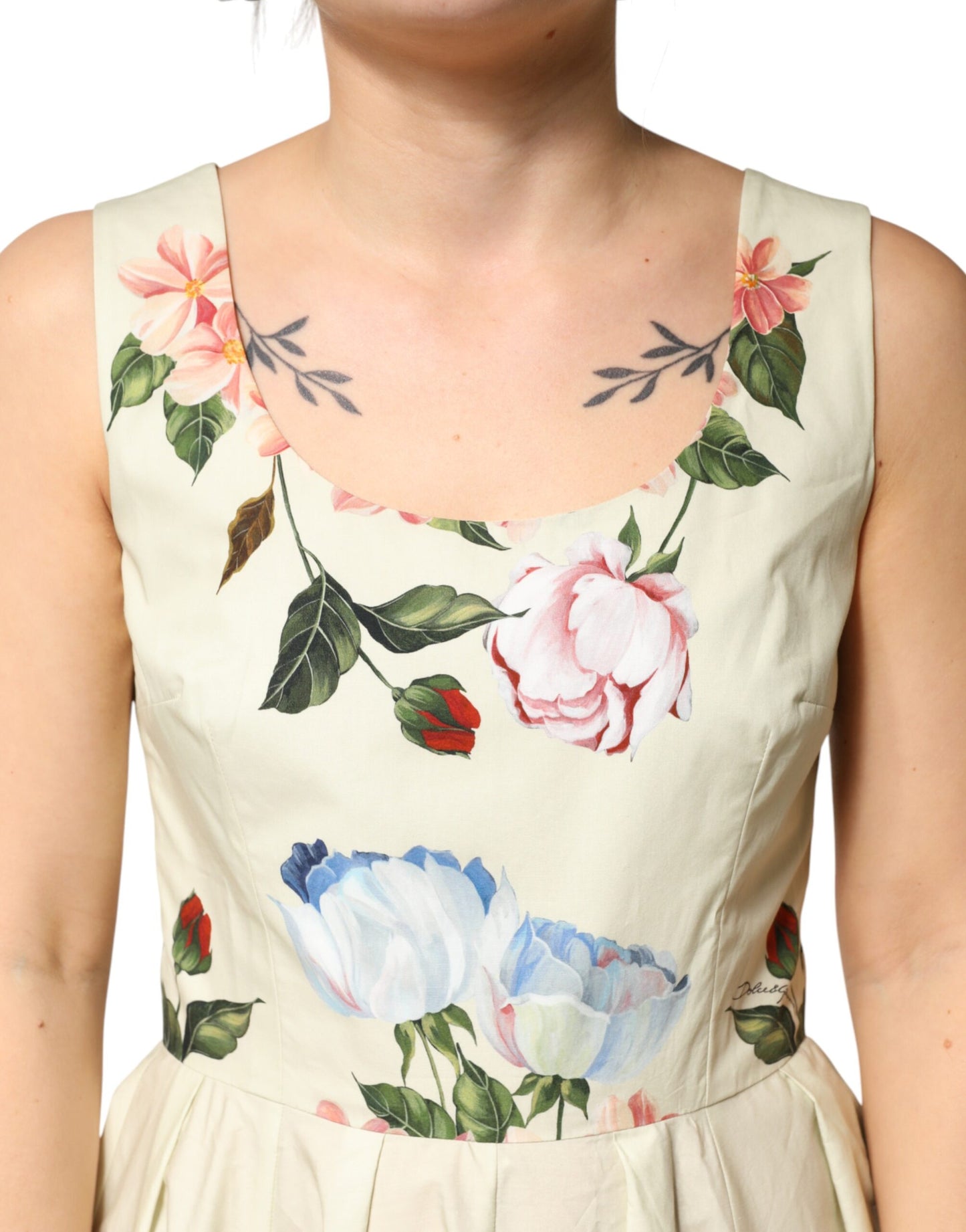 Dolce & Gabbana Beige Floral Sleeveless A-line Dress Dolce & Gabbana