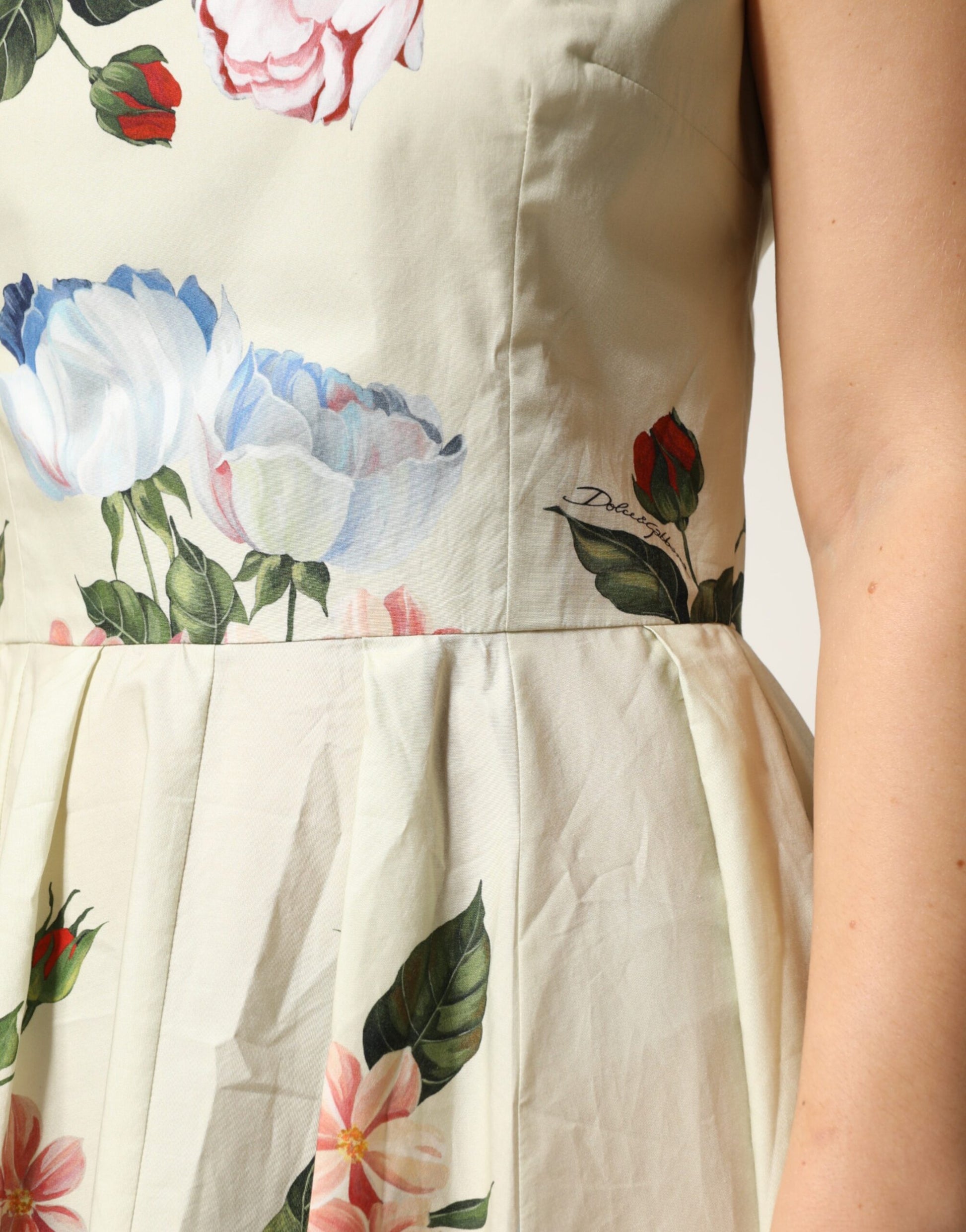 Dolce & Gabbana Beige Floral Sleeveless A-line Dress Dolce & Gabbana