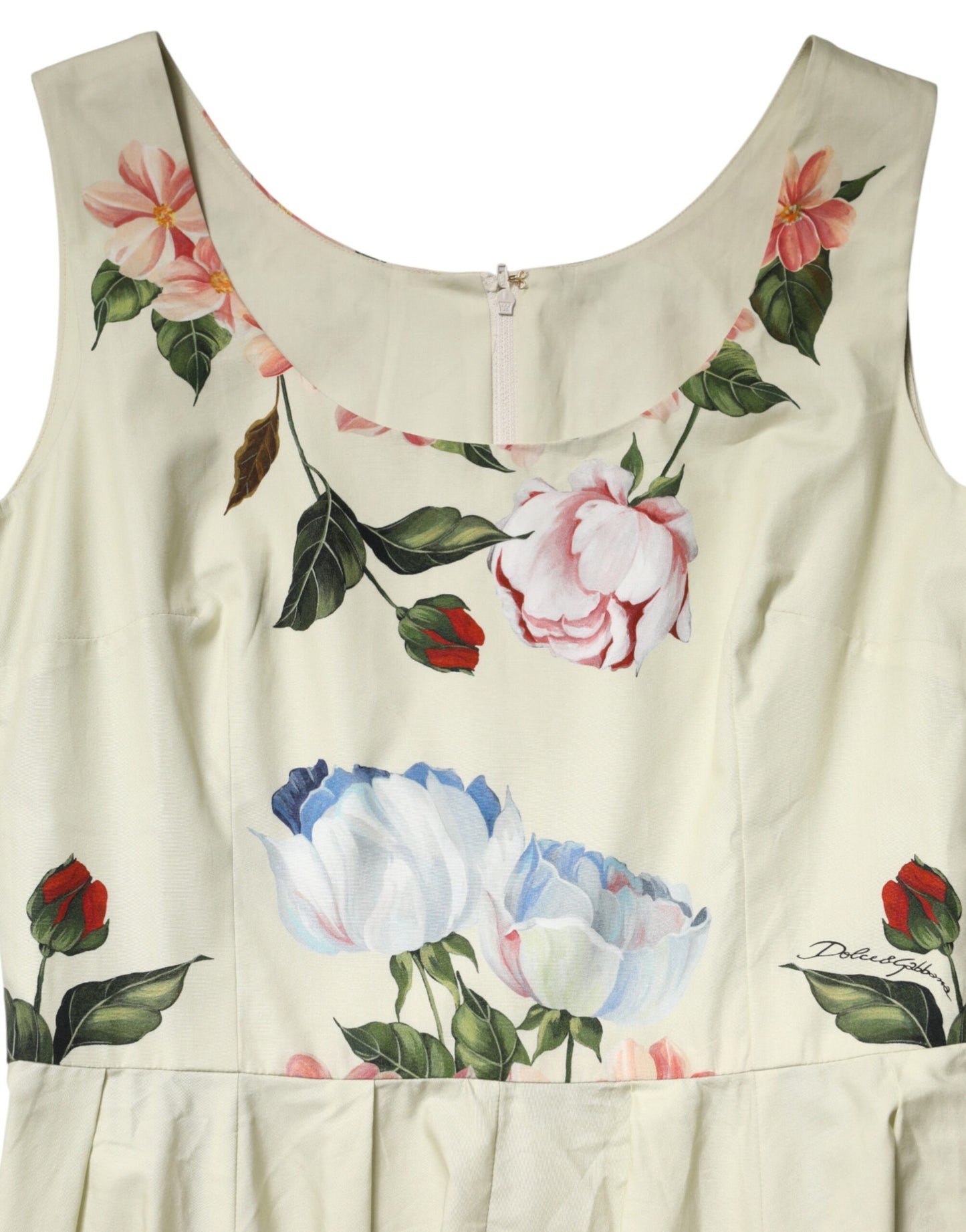 Dolce & Gabbana Beige Floral Sleeveless A-line Dress Dolce & Gabbana