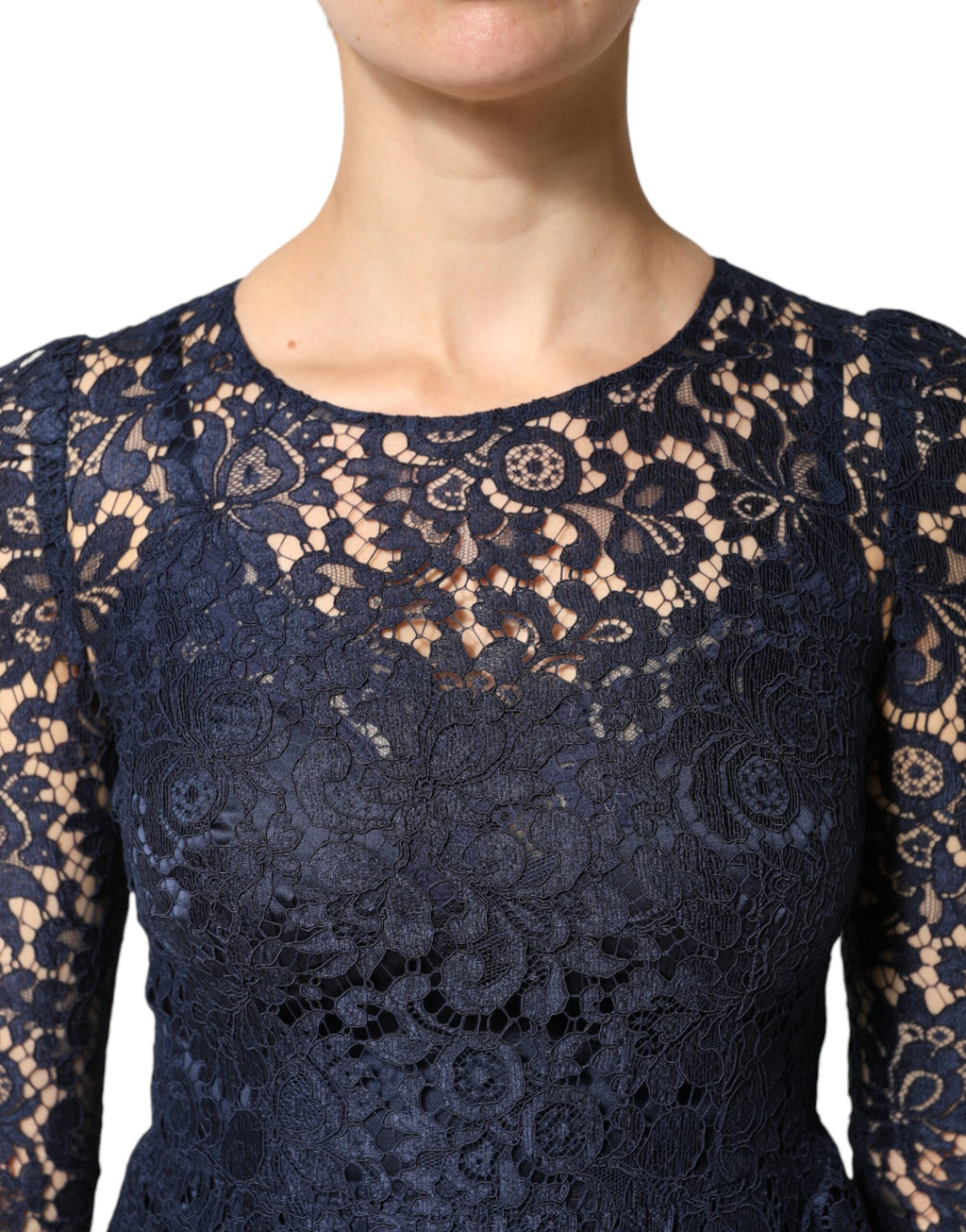 Dolce & Gabbana Blue Lace Ruffle A-line Knee Length Dress - Eljoys Fashion 