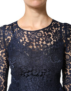 Dolce & Gabbana Blue Lace Ruffle A-line Knee Length Dress - Eljoys Fashion 