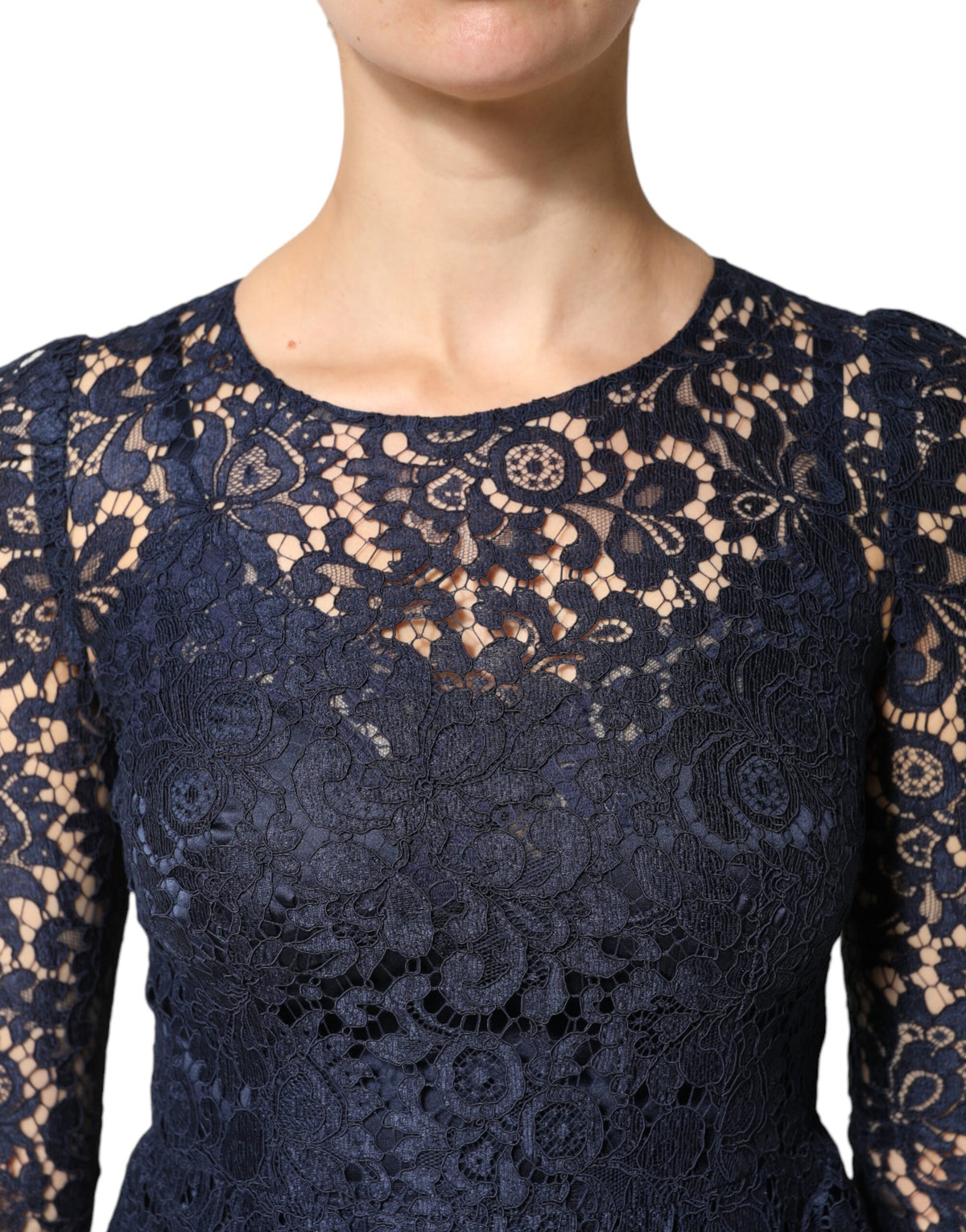 Dolce & Gabbana Blue Lace Ruffle A-line Knee Length Dress - Eljoys Fashion 
