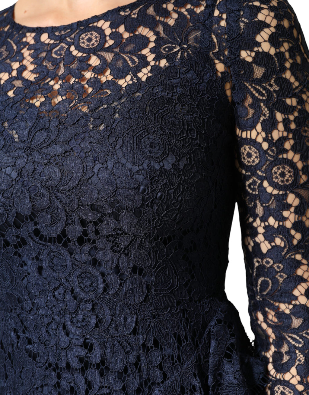 Dolce & Gabbana Blue Lace Ruffle A-line Knee Length Dress - Eljoys Fashion 