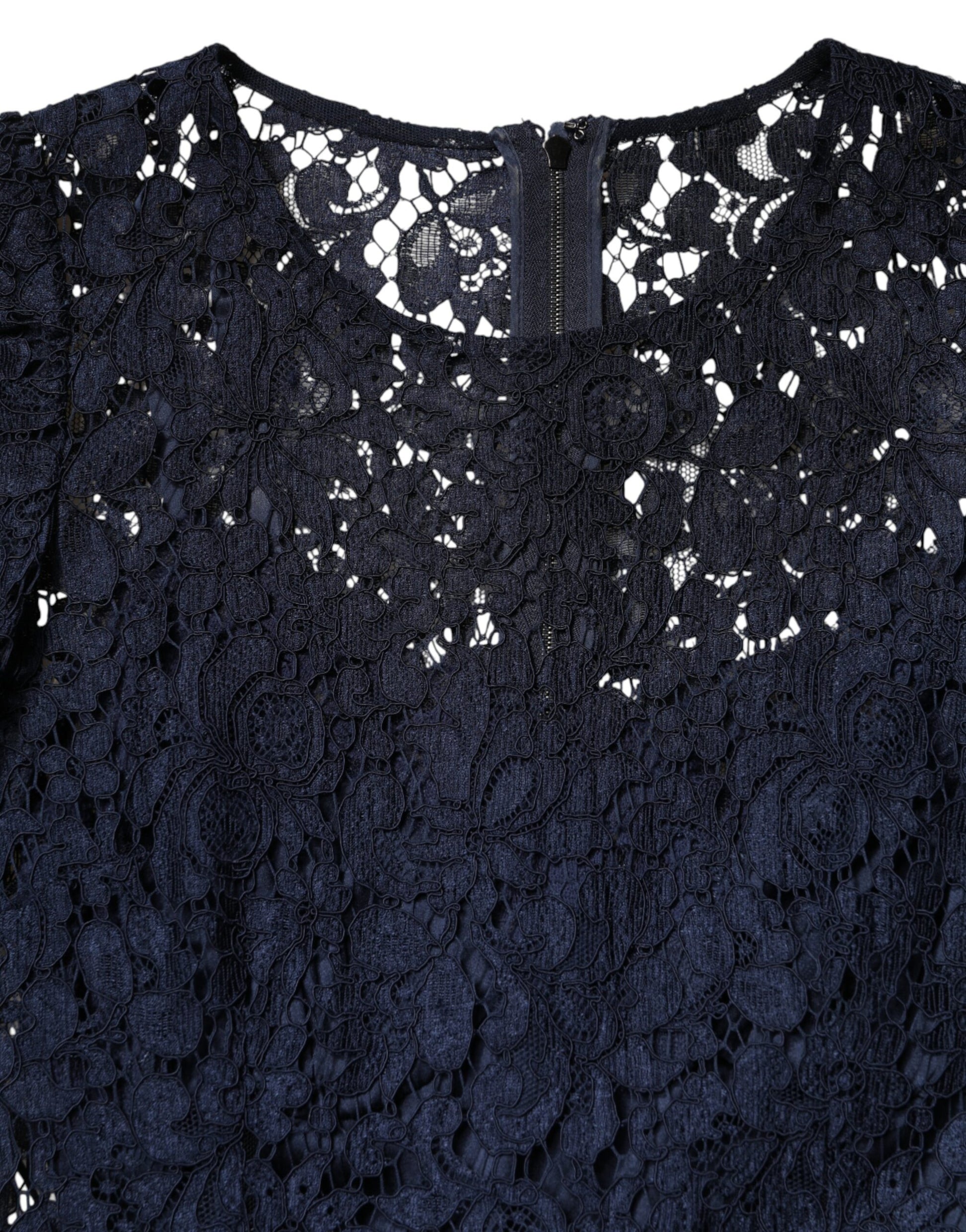 Dolce & Gabbana Blue Lace Ruffle A-line Knee Length Dress Dolce & Gabbana