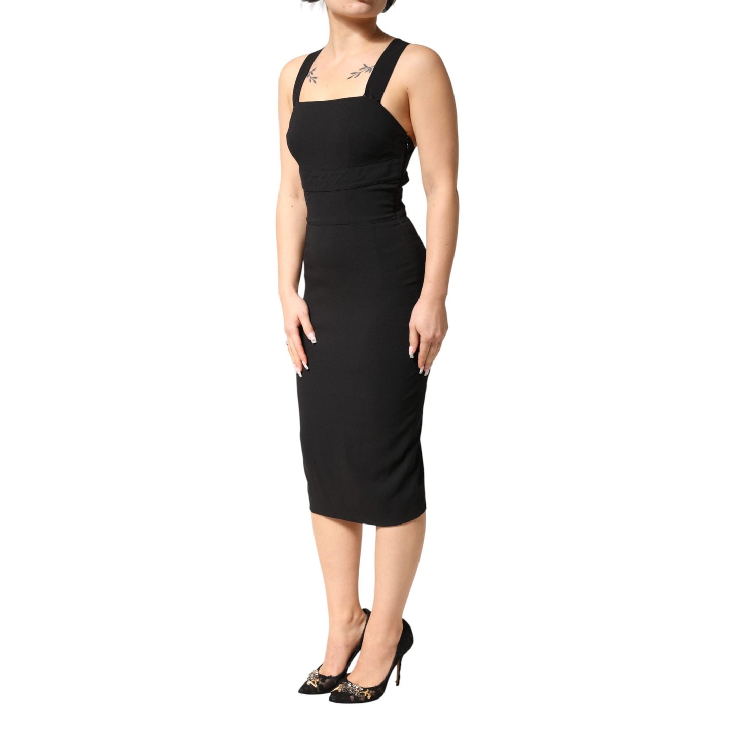 Dolce & Gabbana Black Square Neck Sleeveless Midi Dress Dolce & Gabbana