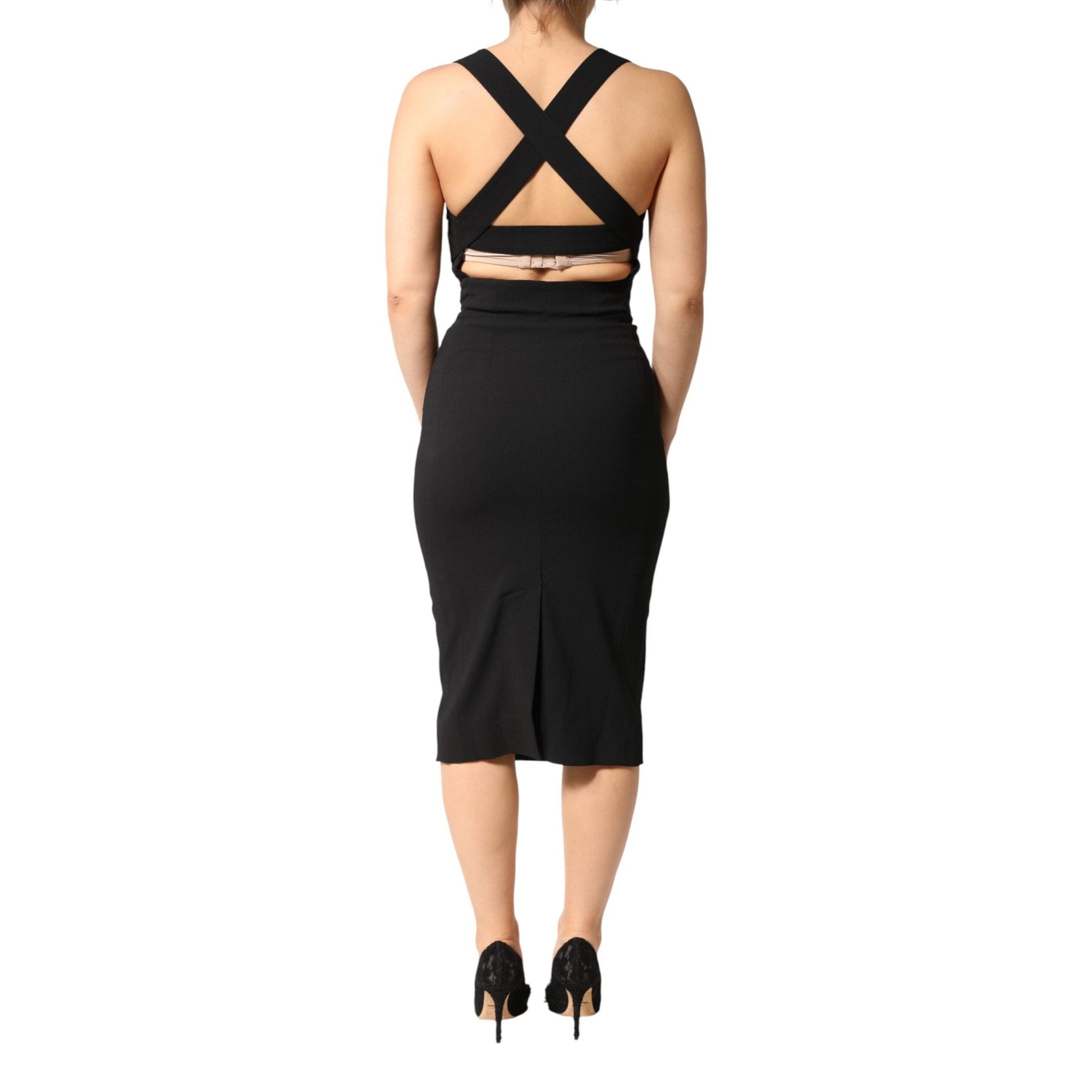 Dolce & Gabbana Black Square Neck Sleeveless Midi Dress Dolce & Gabbana
