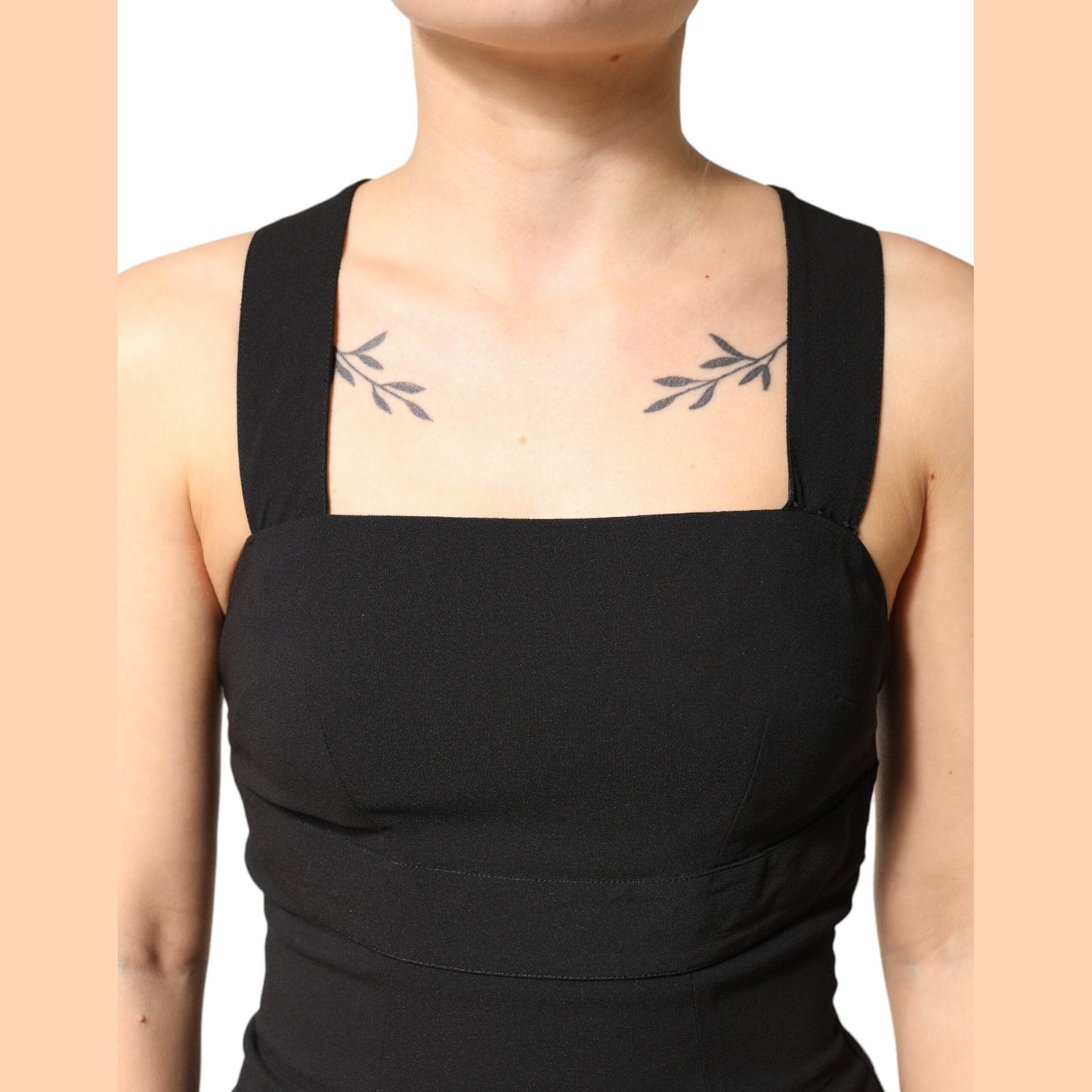 Dolce & Gabbana Black Square Neck Sleeveless Midi Dress Dolce & Gabbana