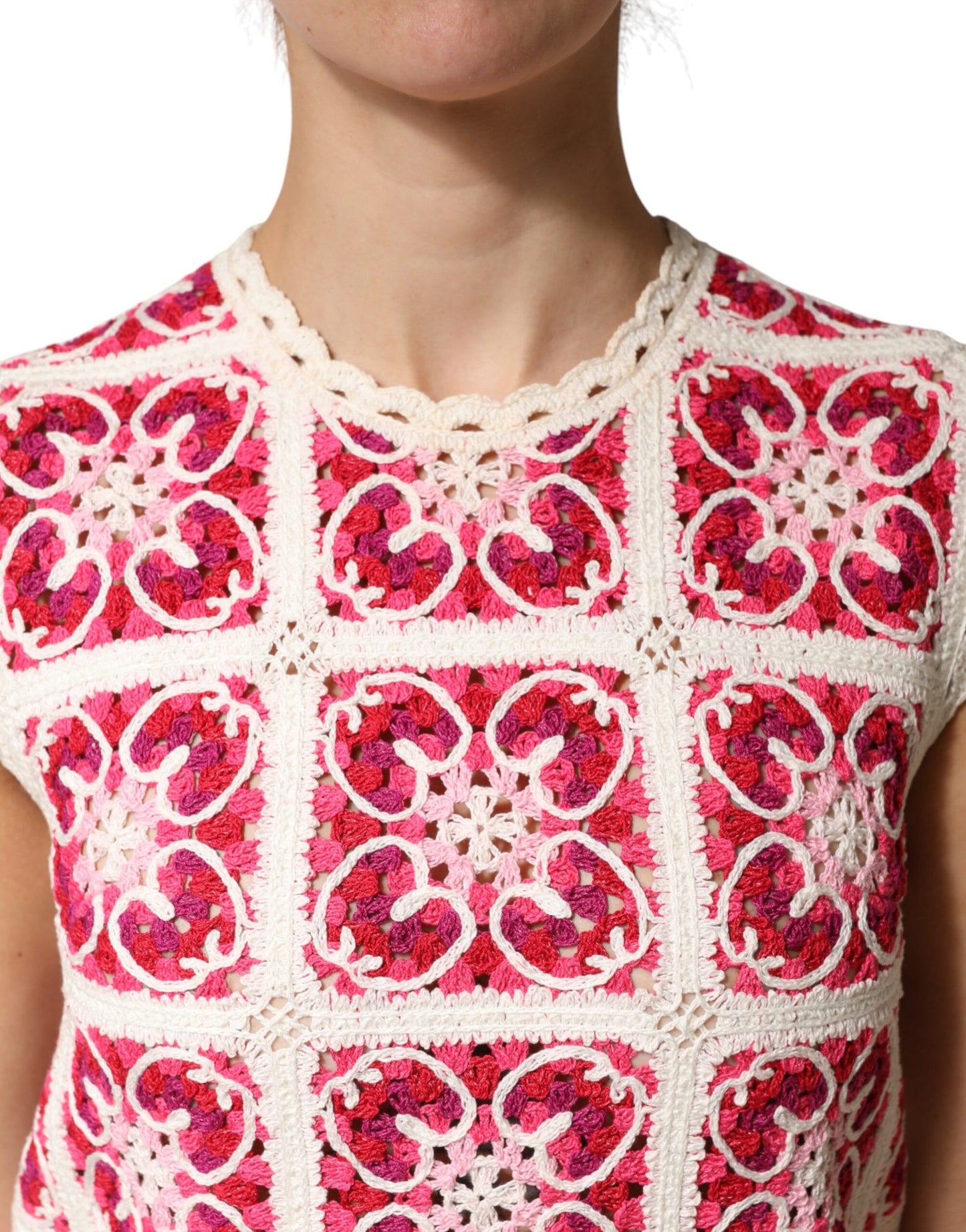 Dolce & Gabbana Multicolor Brick Stitched Crochet Mini Dress Dolce & Gabbana