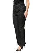 Dolce & Gabbana Black Floral Brocade High Waisted Trouser Pants - Eljoys Fashion 