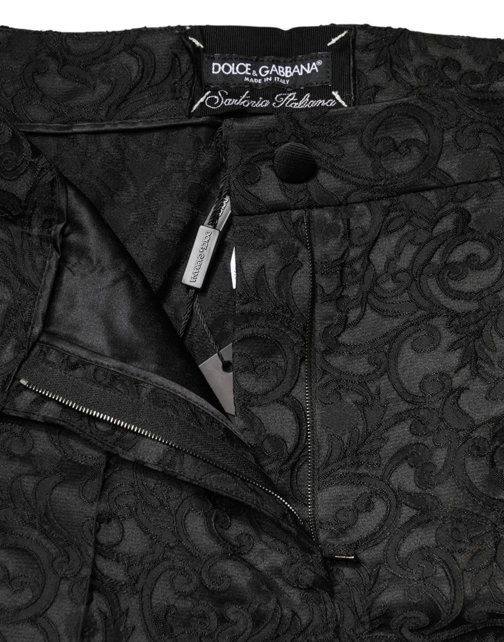 Dolce & Gabbana Black Floral Brocade High Waisted Trouser Pants - Eljoys Fashion 