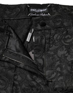 Dolce & Gabbana Black Floral Brocade High Waisted Trouser Pants - Eljoys Fashion 